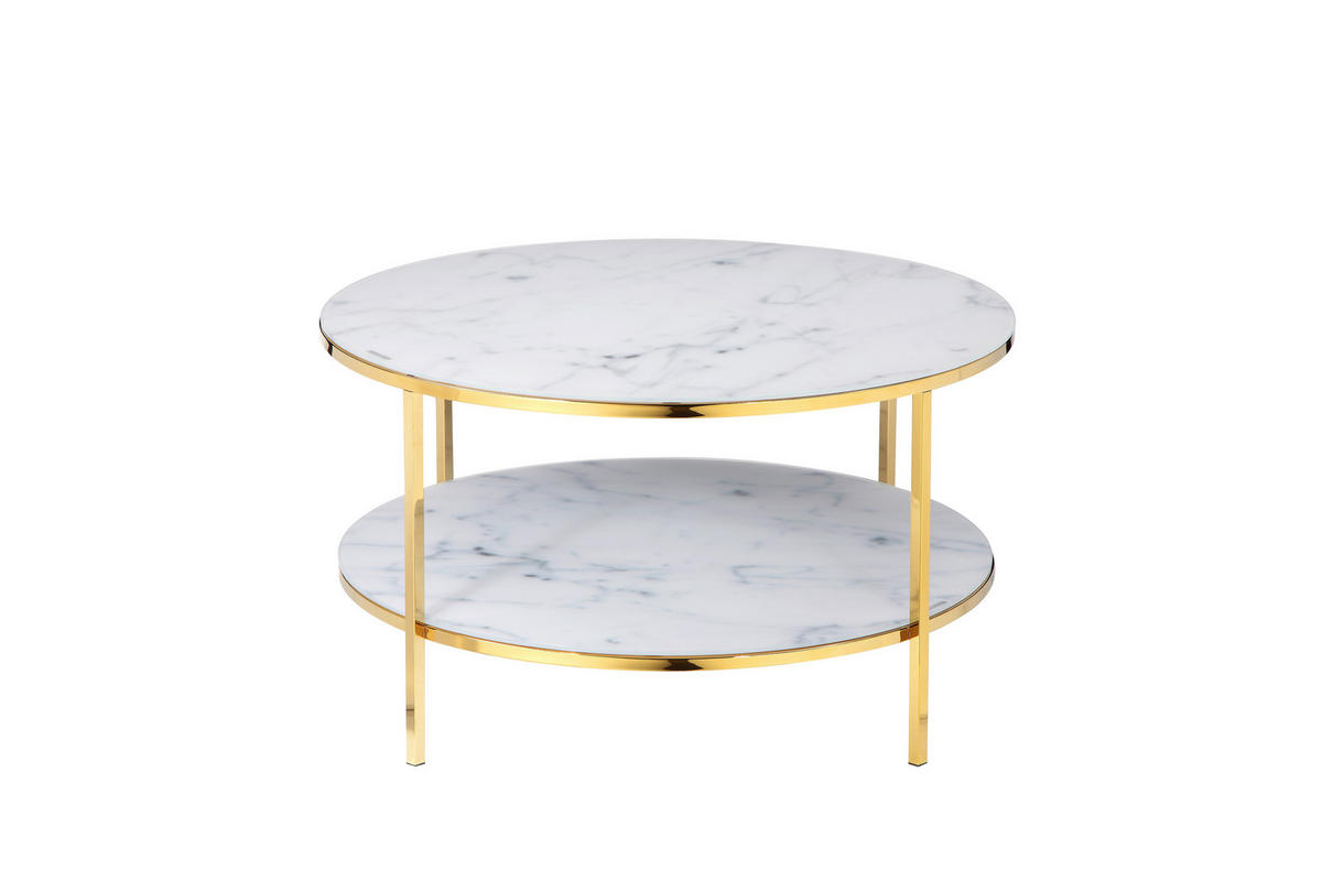 COUCHTISCH 80/80/45 cm rund Weiß, Goldfarben  - Goldfarben/Weiß, Design, Glas/Metall (80/80/45cm) - Livetastic