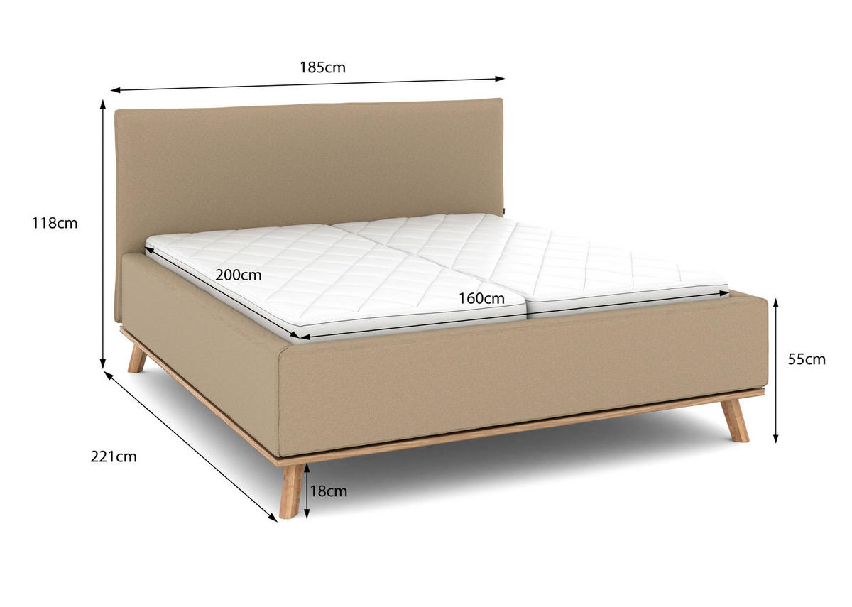 POLSTERBETT Matratze, Lattenrost, Bettkasten 160/200 cm  in Beige  - Eichefarben/Beige, Design, Holz/Textil (160/200cm) - Musterring