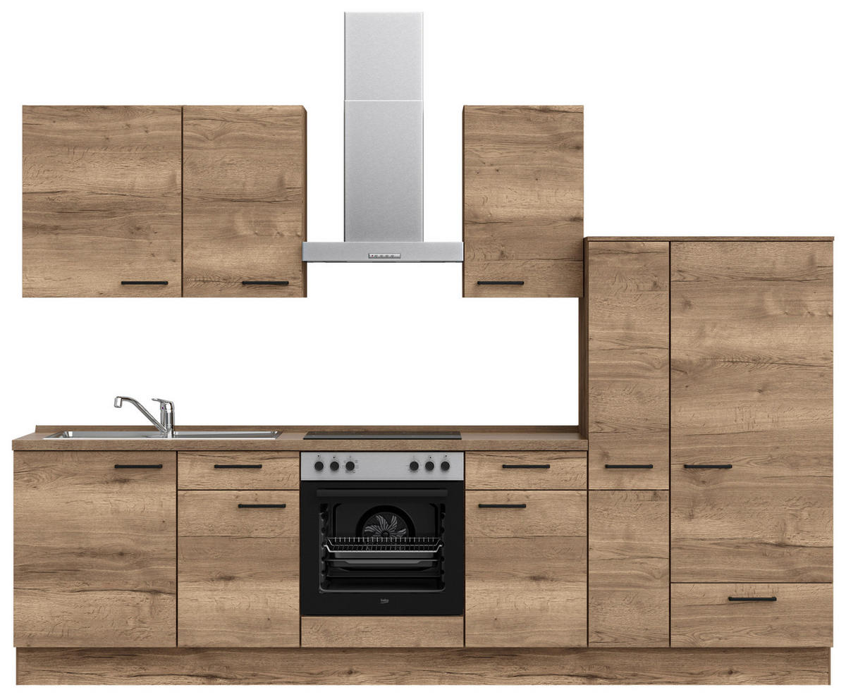 KÜCHENLEERBLOCK 300 cm   in Eiche dunkel  - Eiche dunkel/Schwarz, MODERN, Holzwerkstoff/Metall (300cm) - Nobilia