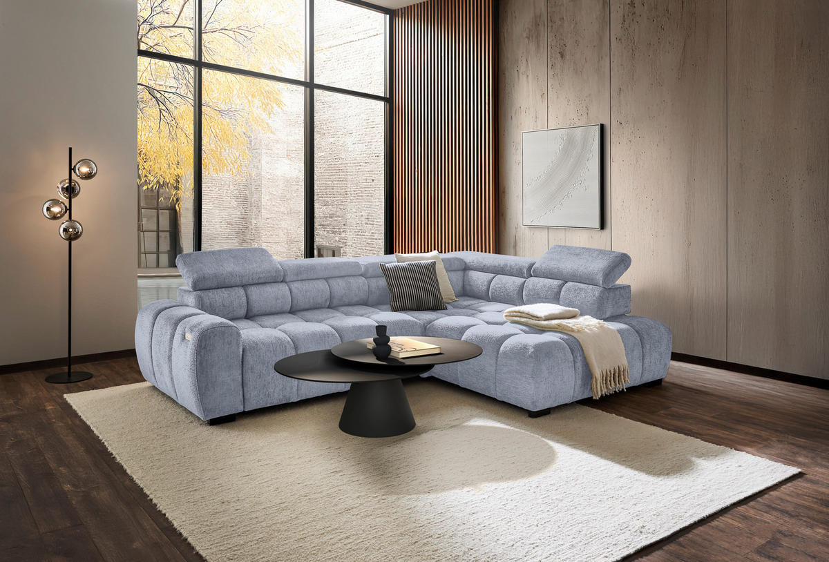 ECKSOFA inkl. Funktionen Grau, Hellblau Webstoff  - Schwarz/Grau, MODERN, Kunststoff/Textil (297/205cm) - Welnova