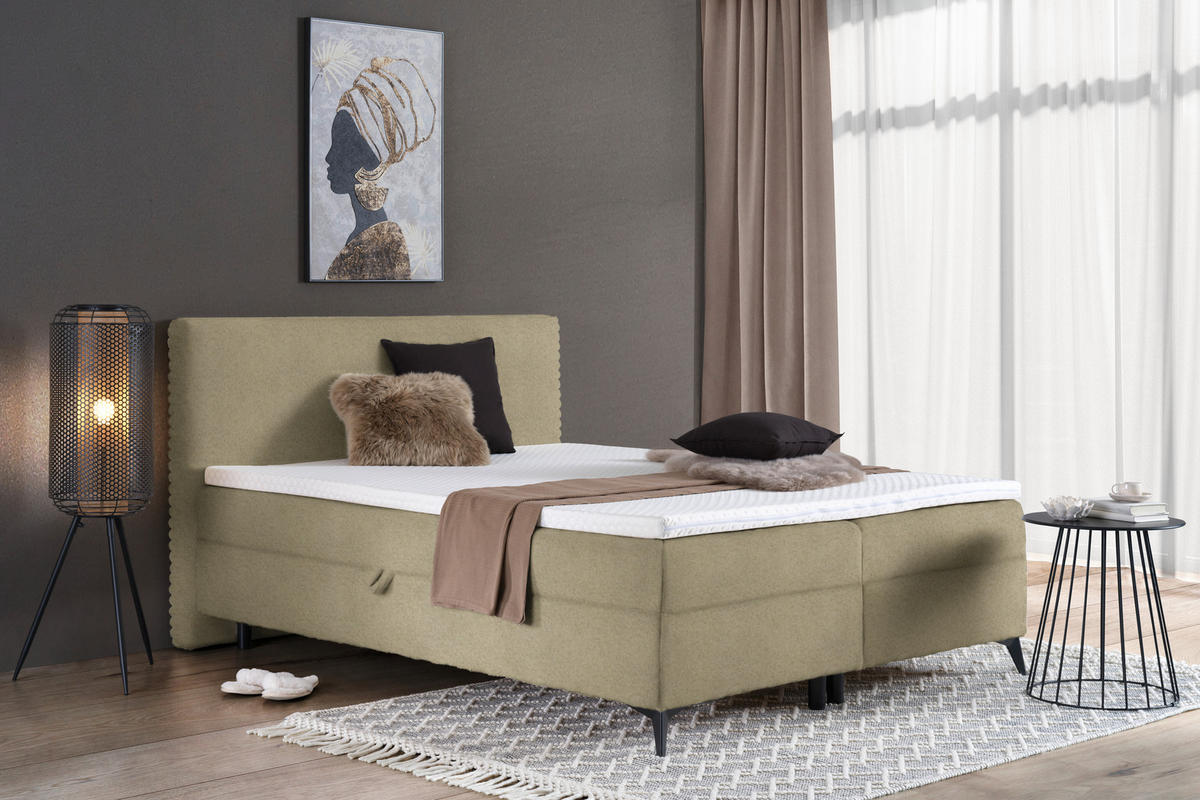 BOXBETT 160/200 cm  in Beige  - Beige/Schwarz, Design, Holz/Holzwerkstoff (160/200cm) - Xora