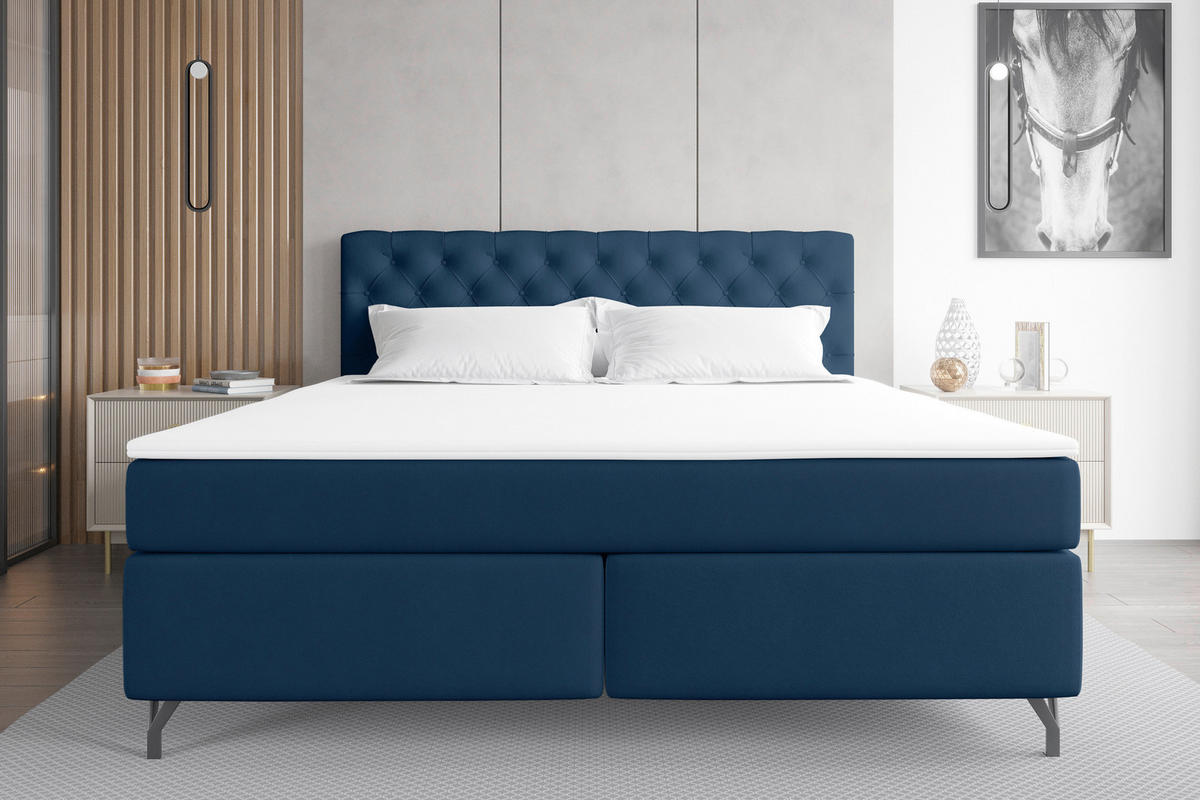 BOXSPRINGBETT 180/200 cm  in Dunkelblau  - Schwarz/Dunkelblau, Konventionell, Textil/Metall (180/200cm) - Carryhome