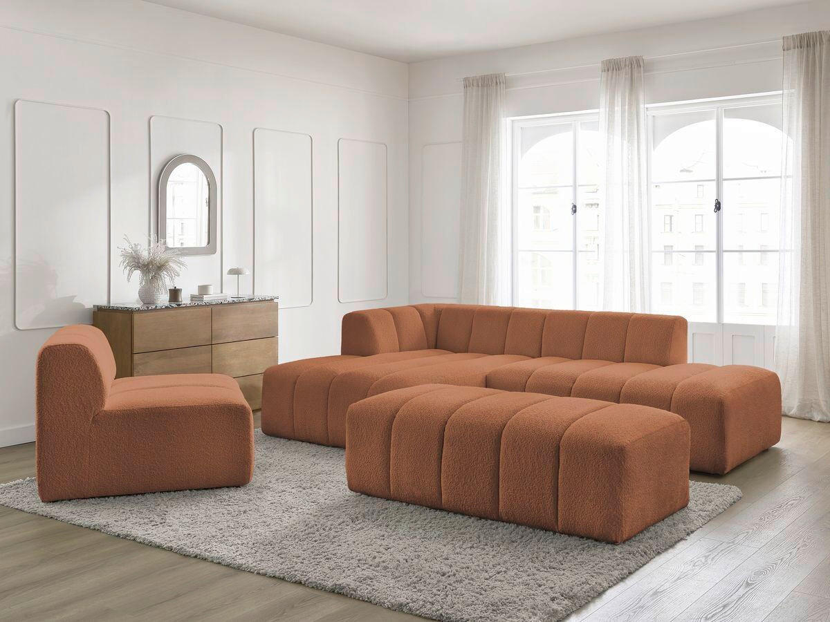 ECKSOFA Ottomane links  ANNECY Orange Bouclé  - Schwarz/Orange, MODERN, Kunststoff/Textil (170/262cm)