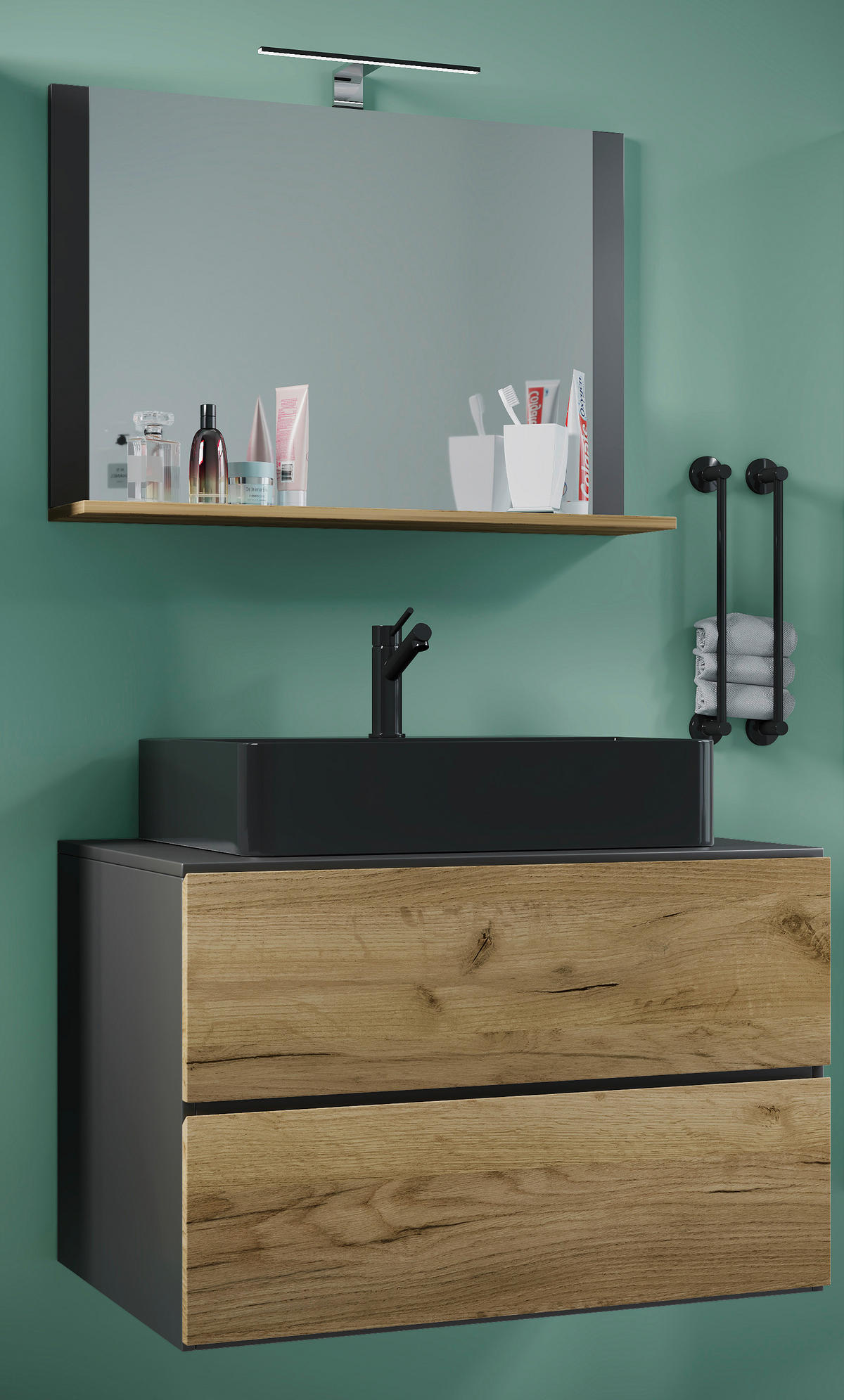 BADEZIMMER 3-teilig  in 81 cm  - Honigeiche/Anthrazit, Modern, Glas/Keramik (81cm) - MID.YOU