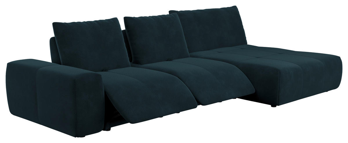 ECKSOFA in Velours Dunkelblau  - Schwarz/Dunkelblau, Design, Kunststoff/Textil (347/174cm) - Xora