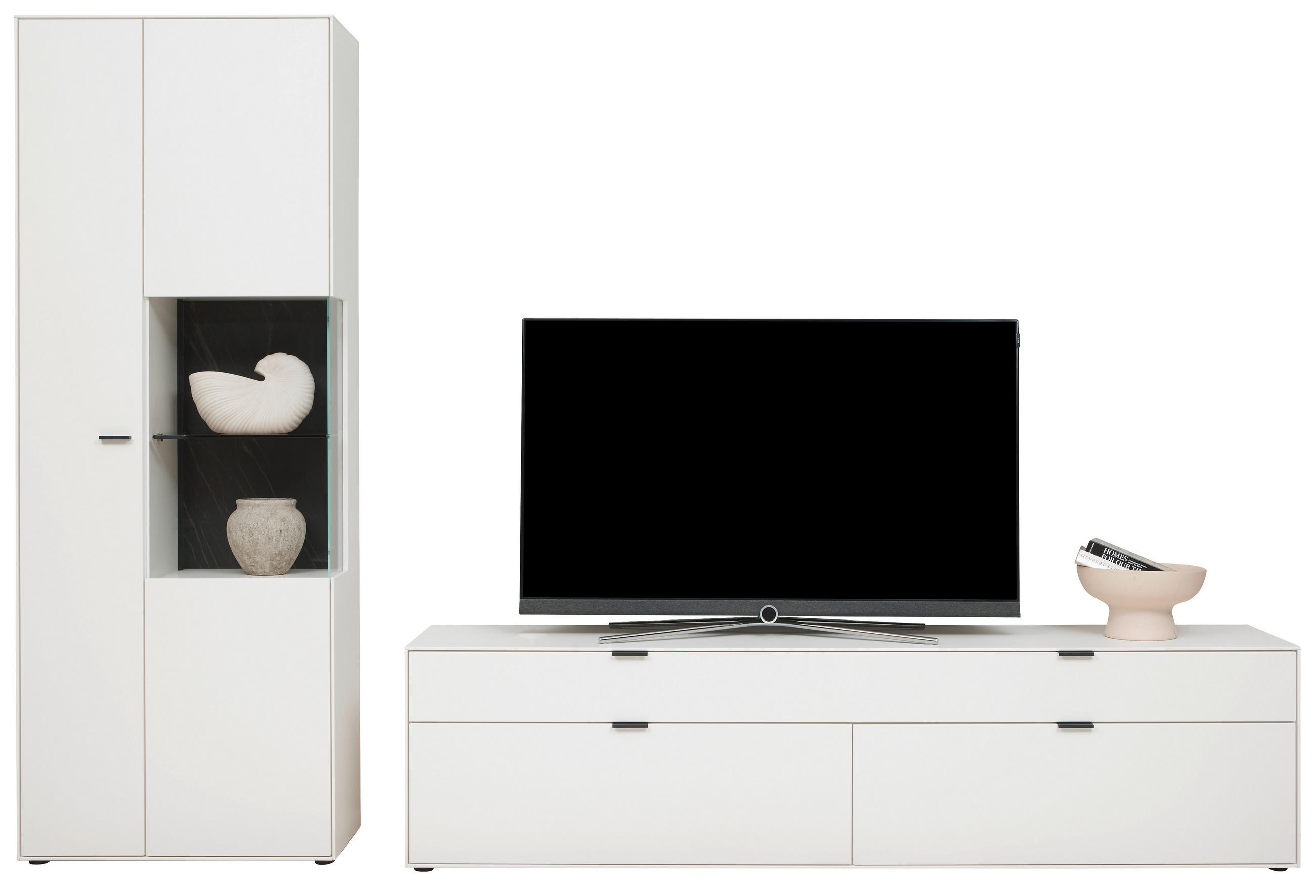 WOHNWAND  in Weiss 303/206/45 cm  - Weiss/Schwarz, Design, Glas/Keramik (303/206/45cm) - Dieter Knoll