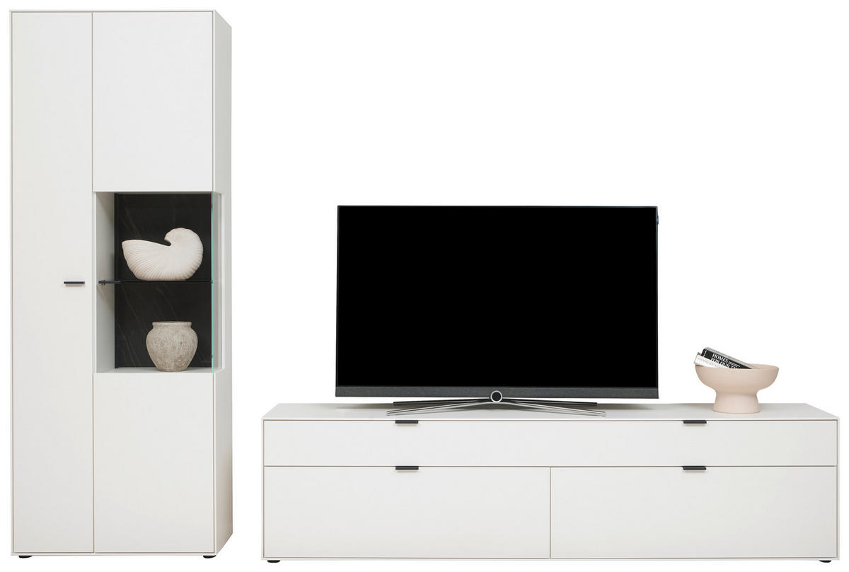 WOHNWAND  in Weiss 303/206/45 cm  - Weiss/Schwarz, Design, Glas/Keramik (303/206/45cm) - Dieter Knoll