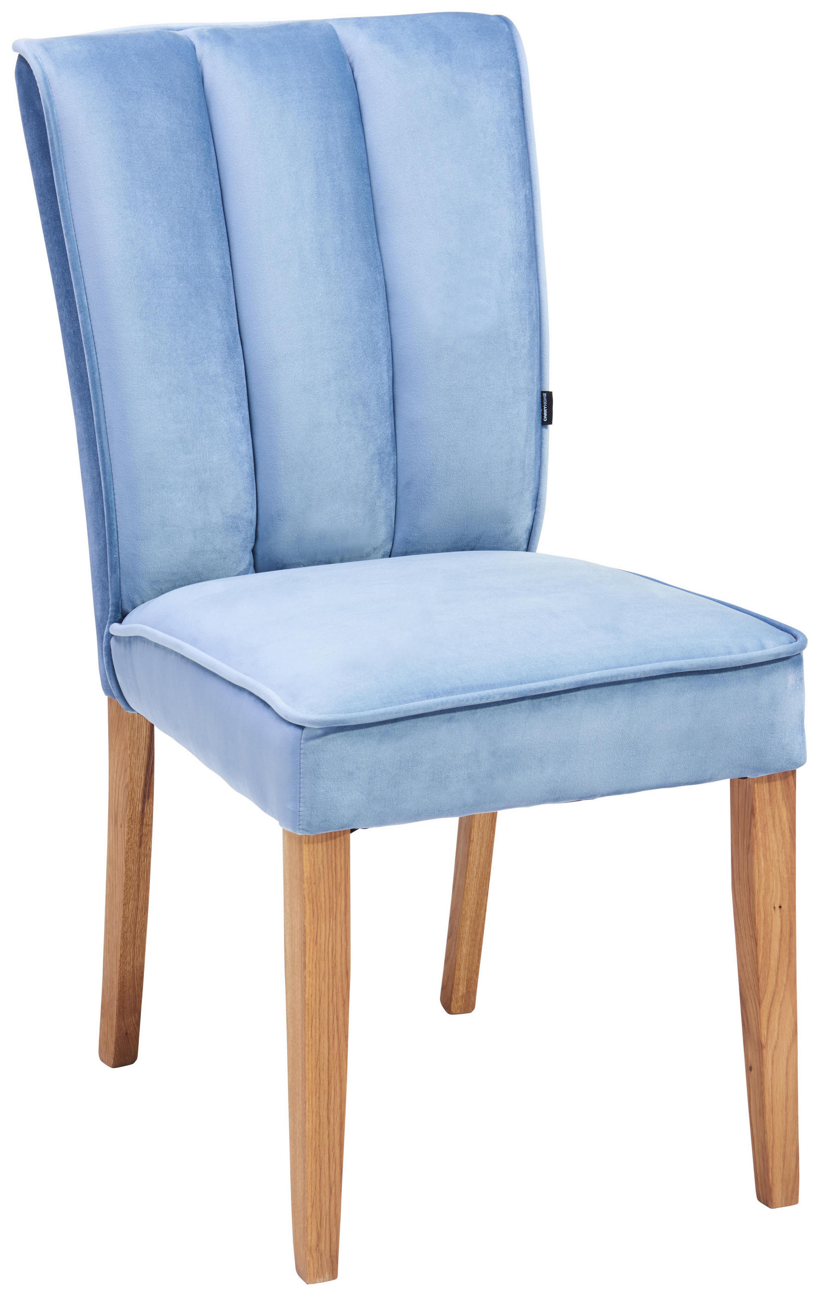 Stuhl in Holz, Textil Eichefarben, Hellblau