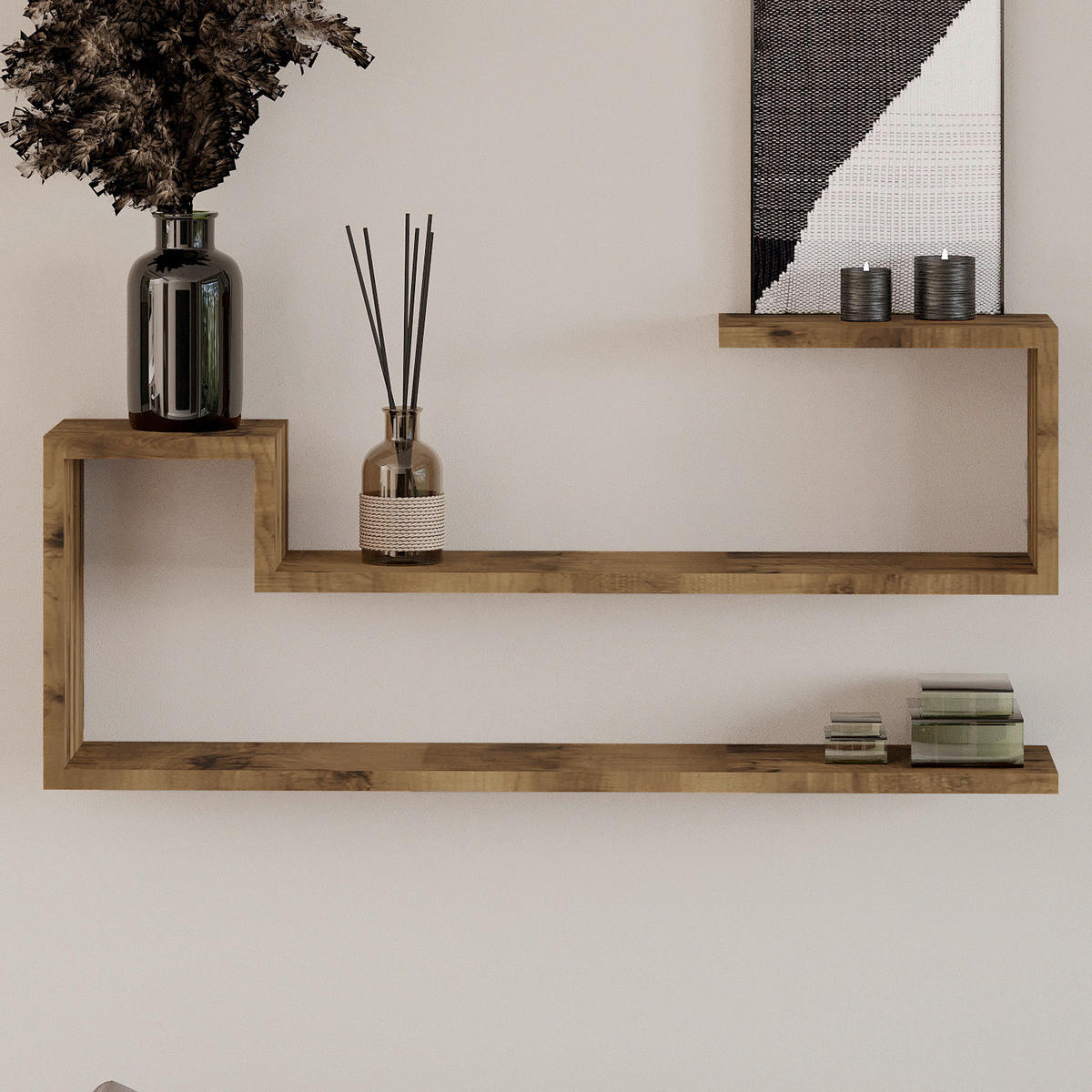 WANDREGAL  - Nussbaumfarben, Design, Holzwerkstoff (90/41,2/17cm) - Livetastic