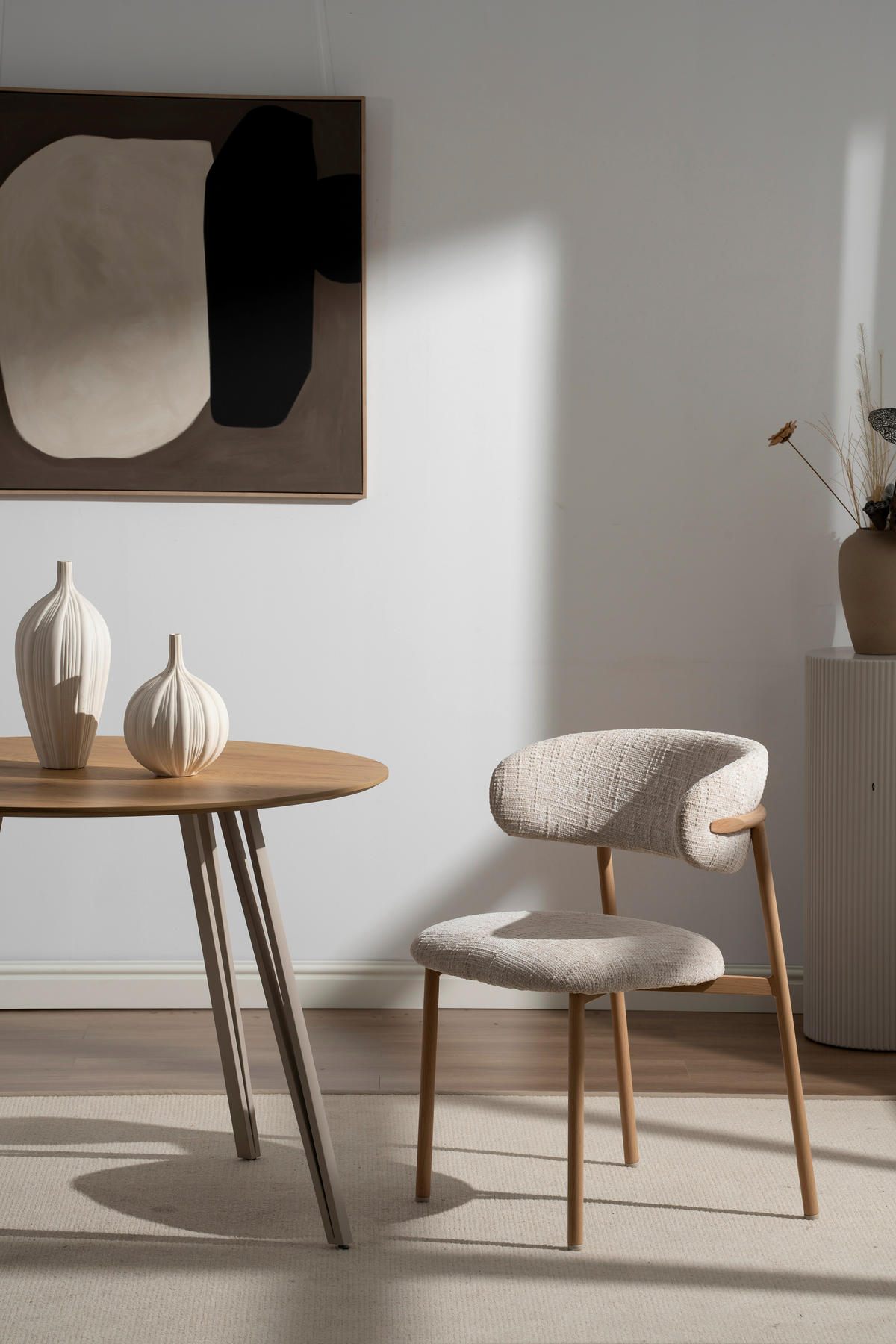 STUHL  in Eisen Leinenoptik Holz, Metall, Textil  - Eichefarben/Beige, Basics, Holz/Textil (55/80/57cm) - Livetastic