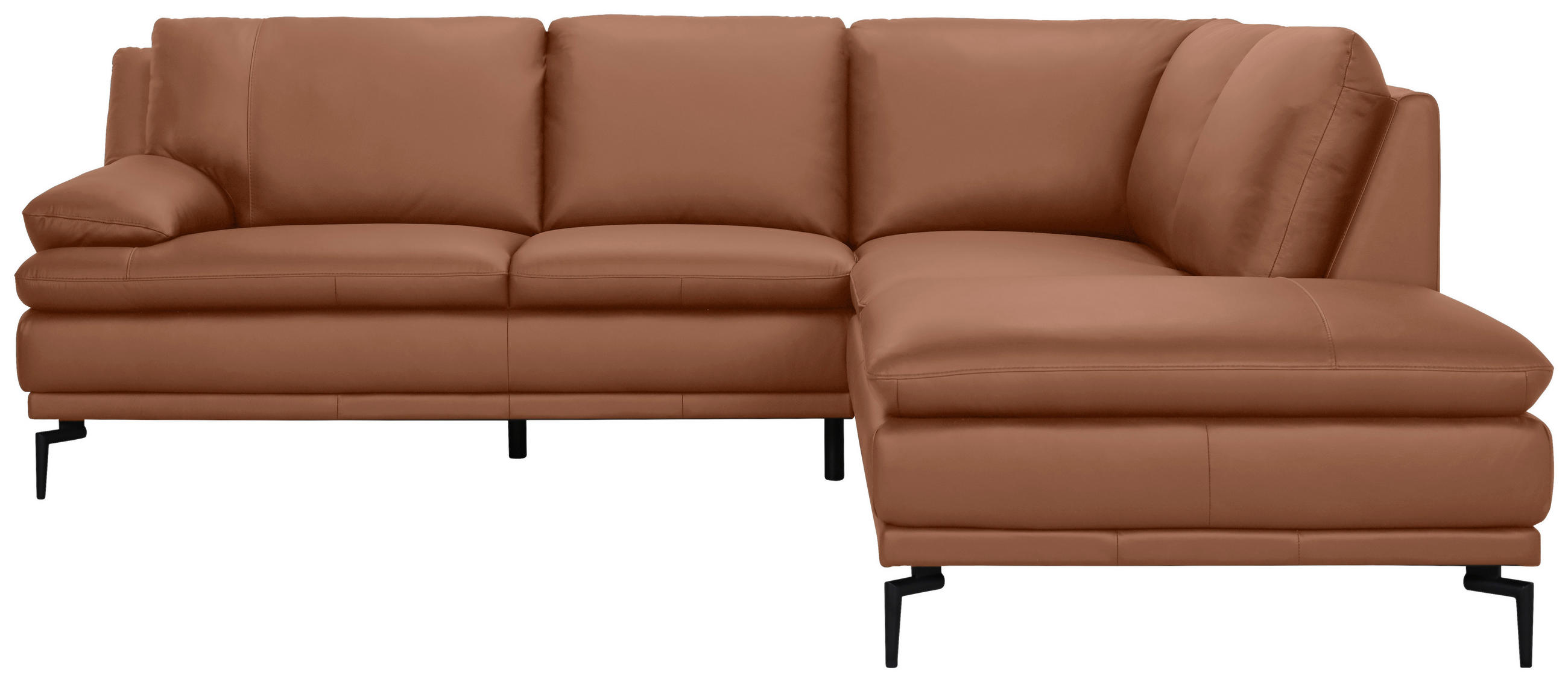 ECKSOFA Cognac Echtleder  - Cognac/Schwarz, Design, Leder (248/221cm) - MID.YOU