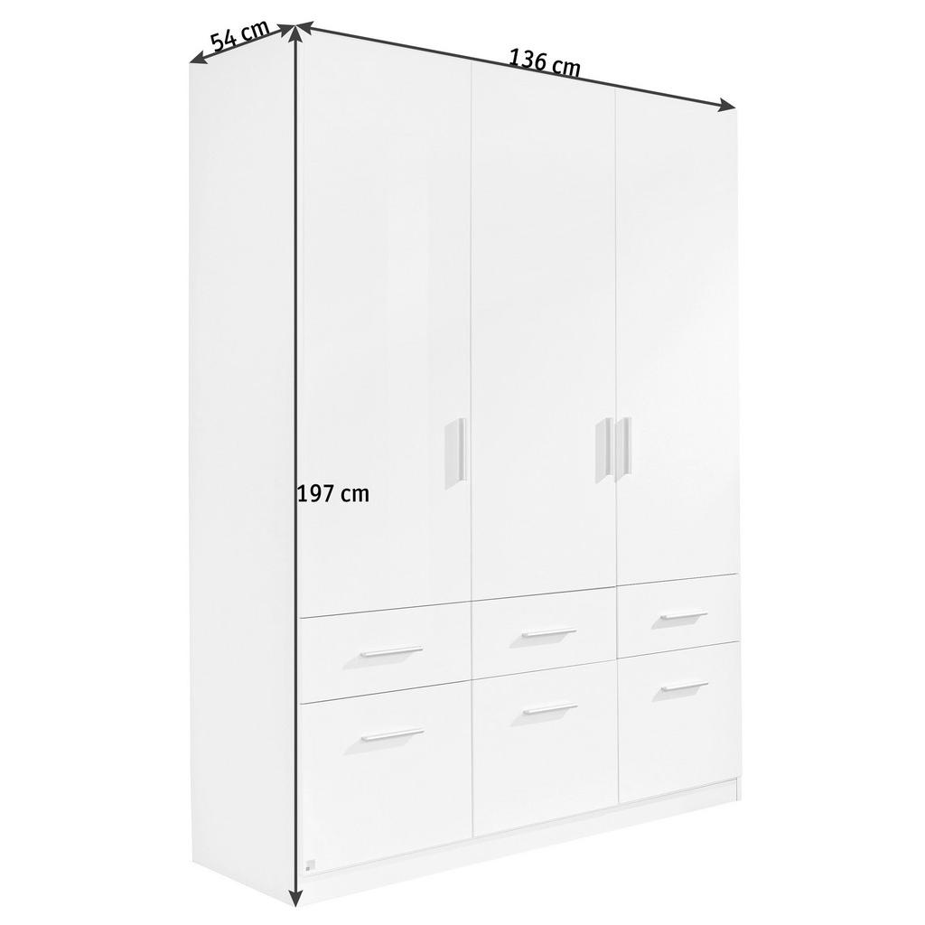 Thumbnail - Carryhome Drehtürenschrank, Weiß, Weiß Hochglanz, Kunststoff, 2 Fächer, 6 Schubladen, 136x197x54 cm, Blauer Engel, Golde...