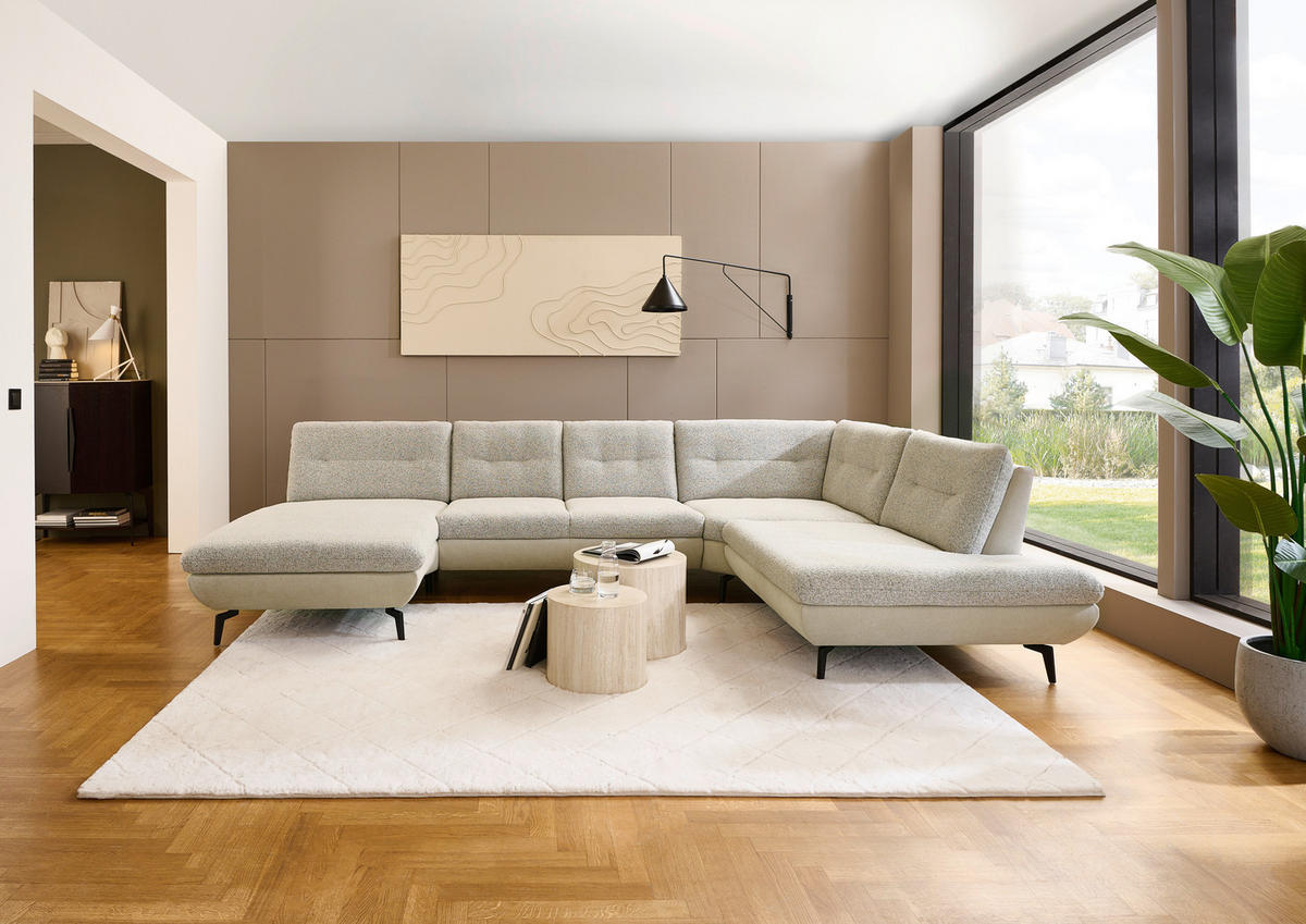 WOHNLANDSCHAFT Beige Chenille  - Beige/Schwarz, Design, Textil/Metall (190/352/243cm) - Dieter Knoll