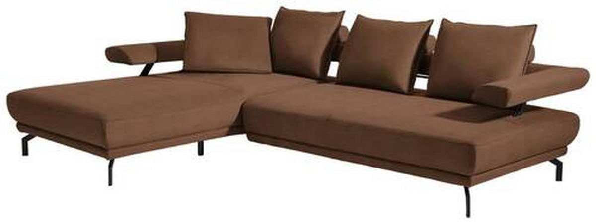 ECKSOFA in Mikrofaser Hellbraun  224/305 cm  - Hellbraun/Schwarz, Design, Textil/Metall (224/305cm) - Dieter Knoll