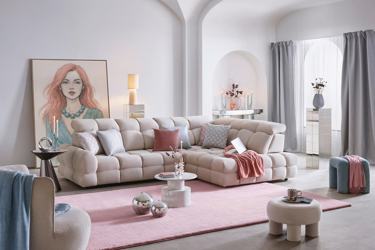 HÖRNSOFFA i vävt tyg beige  - beige/svart, Modern, trämaterial/trä (302/86-105/217cm) - Livetastic