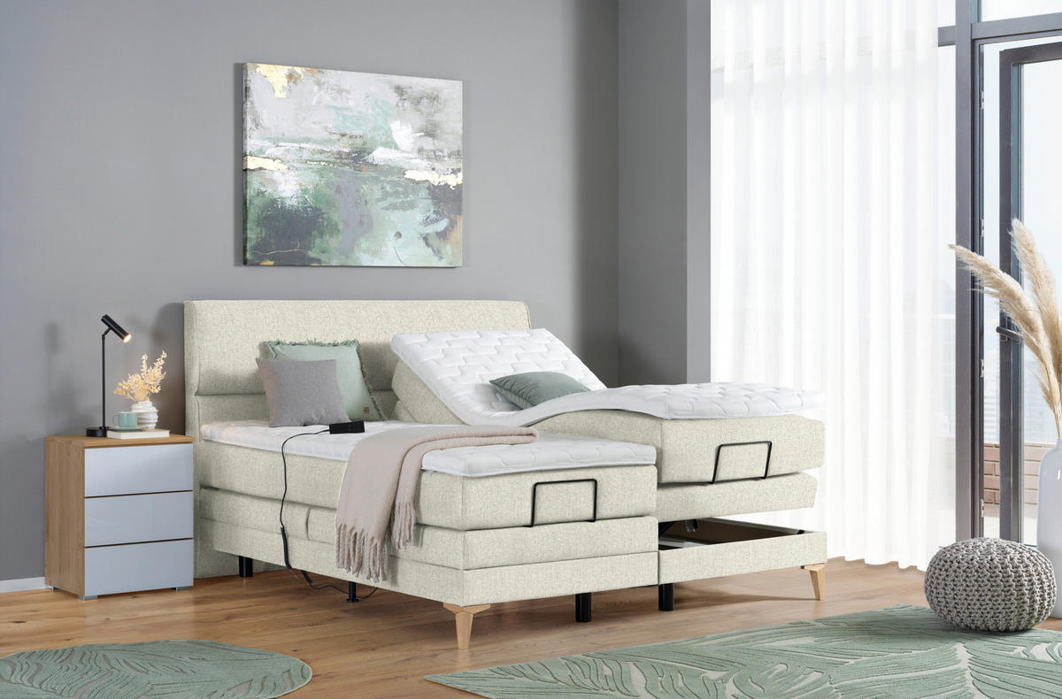 BOXSPRINGBETT 180/200 cm  in Creme  - Eichefarben/Creme, Konventionell, Holz/Textil (180/200cm) - Voleo