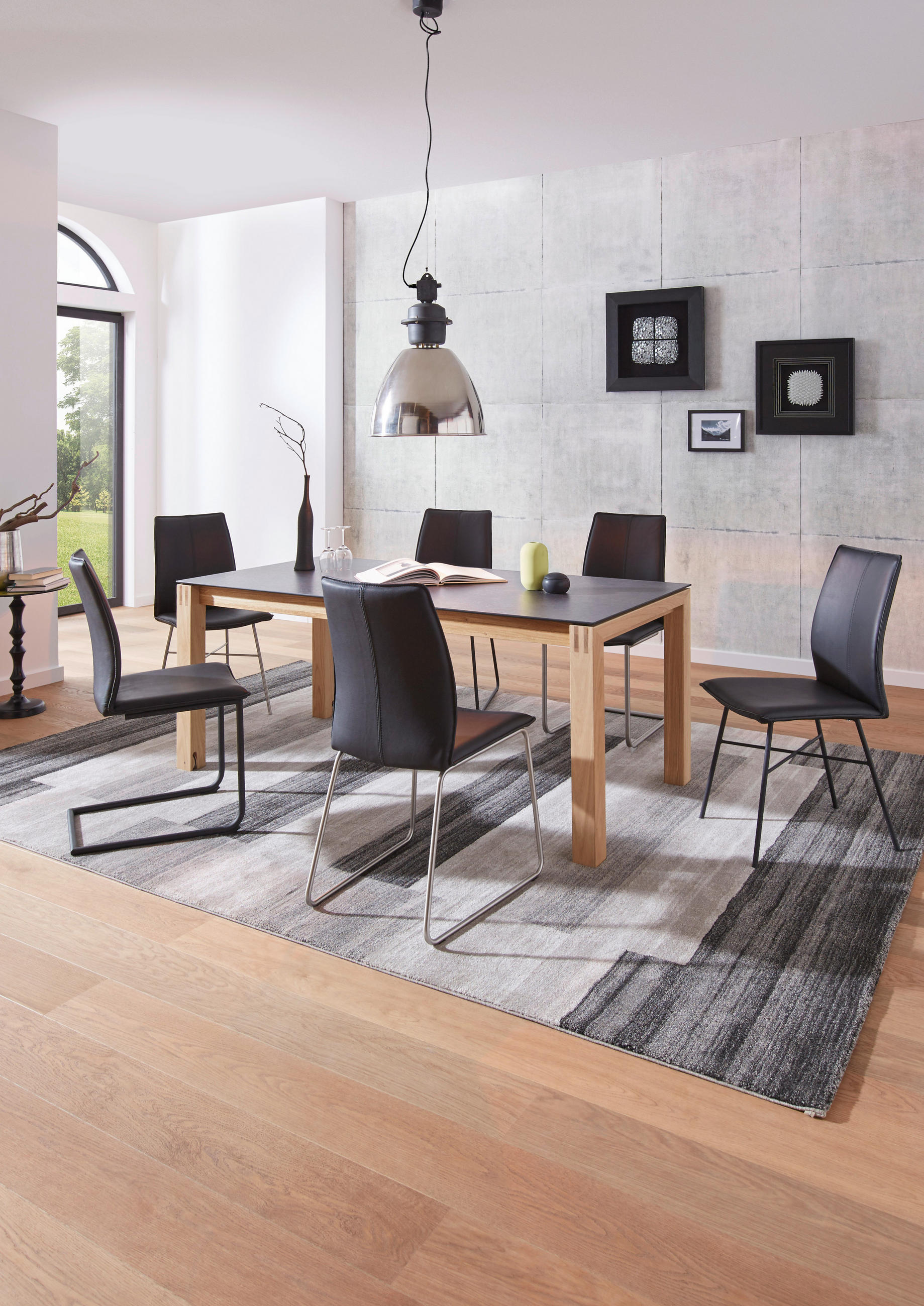 STUHL Echtleder Schwarz, Edelstahlfarben  - Edelstahlfarben/Schwarz, Design, Leder/Metall (46/93/57cm) - Dieter Knoll