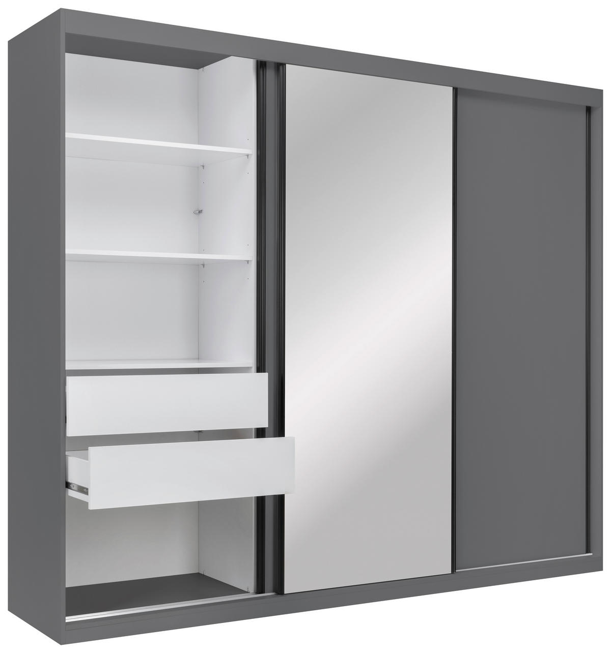 SCHIEBETÜRENSCHRANK 250/215/59,5 cm 3-türig Graphitfarben  - Graphitfarben/Schwarz, MODERN, Holzwerkstoff/Metall (250/215/59,5cm) - MID.YOU