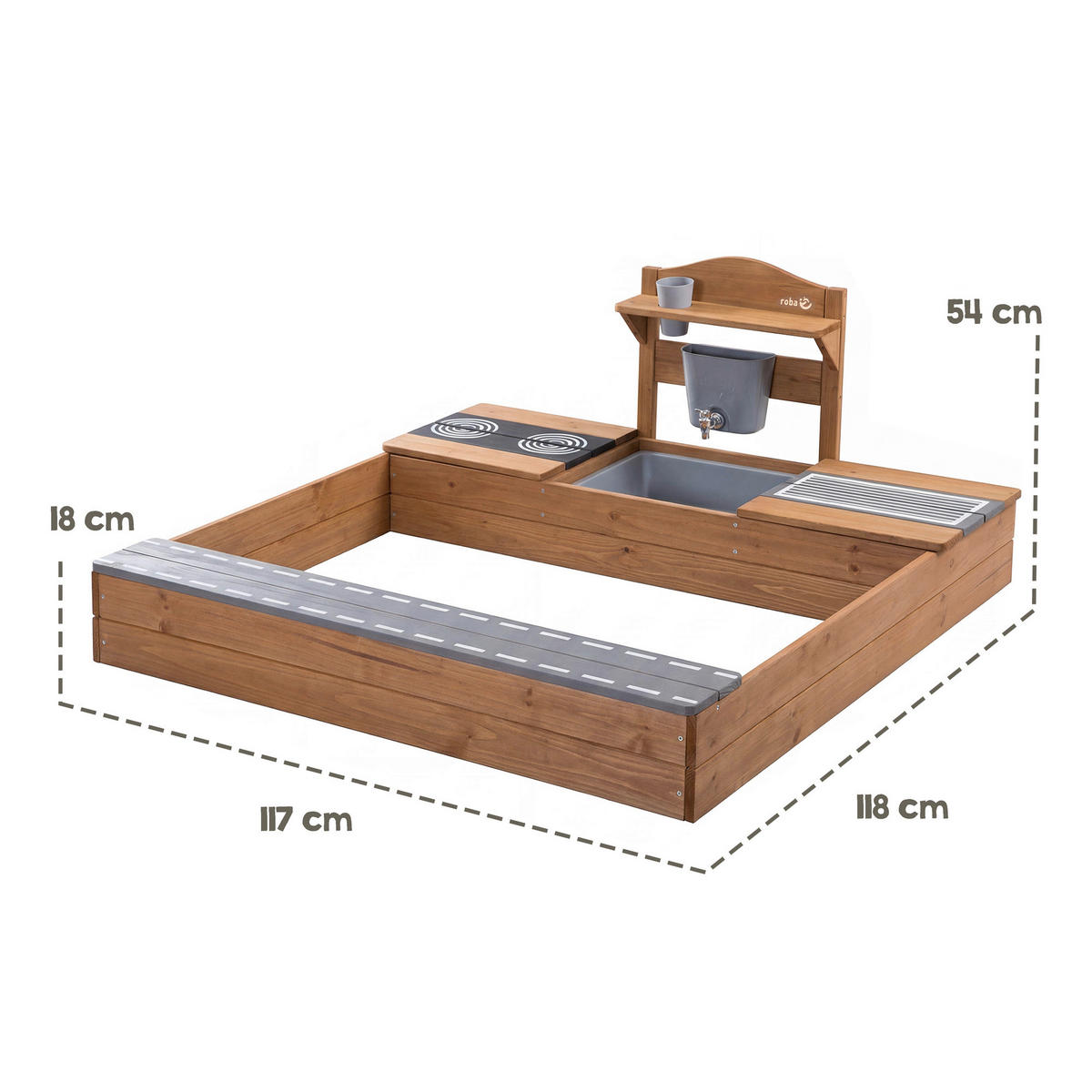 SANDKASTEN  - Teakfarben, Basics, Holz/Kunststoff (117/54/118cm) - Roba