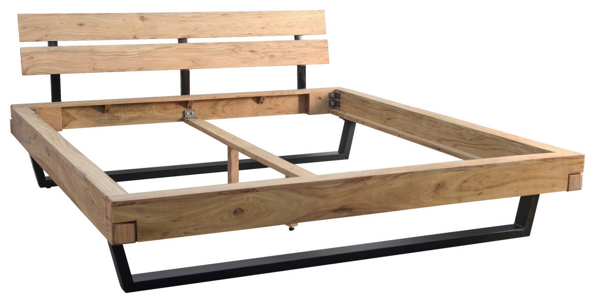 BALKENBETT 180/200 cm  in Naturfarben, Schwarz   - Schwarz/Naturfarben, MODERN, Holz/Metall (180/200cm) - MID.YOU