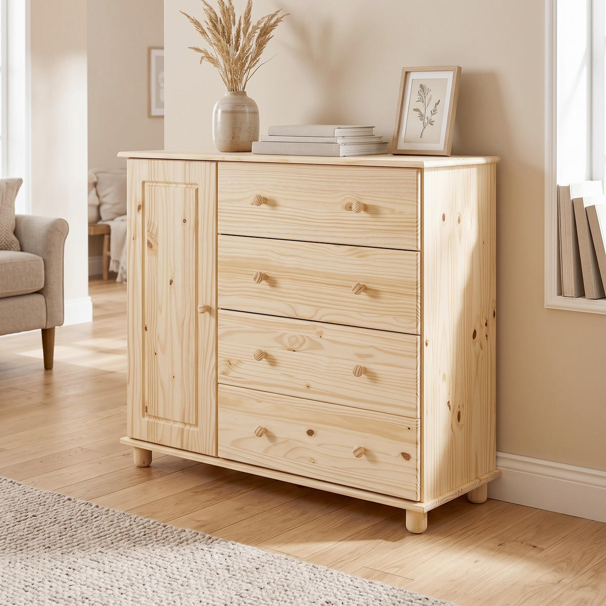 KOMMODE , 121/102/43 cm, 4 Schublade(n)  - Naturfarben, Design, Holz (121/102/43cm) - MID.YOU