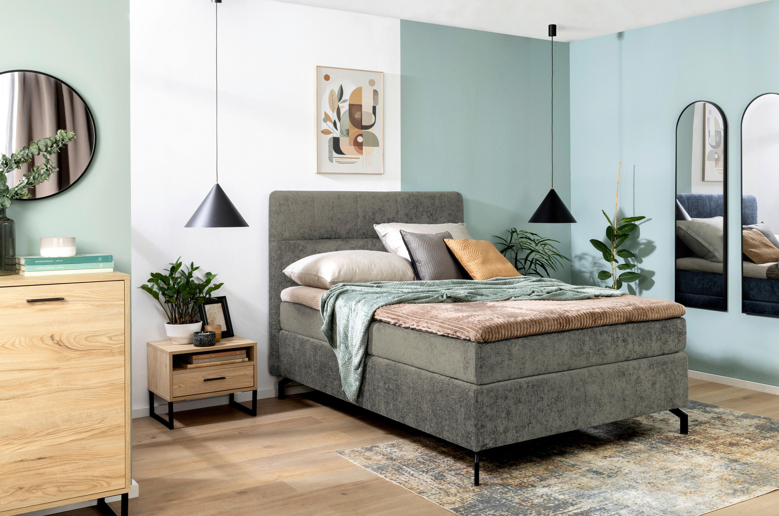 BOXSPRINGBETT 140/200 cm  in Grau  - Schwarz/Grau, Design, Textil/Metall (140/200cm) - Esposa