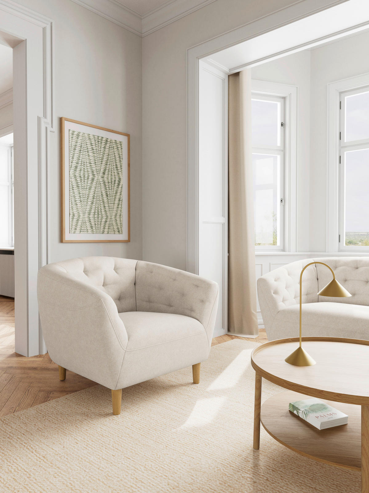 CHESTERFIELD-SESSEL Flachgewebe Beige  - Eichefarben/Beige, Trend, Holz/Textil (97/79/84cm) - Ambia Home