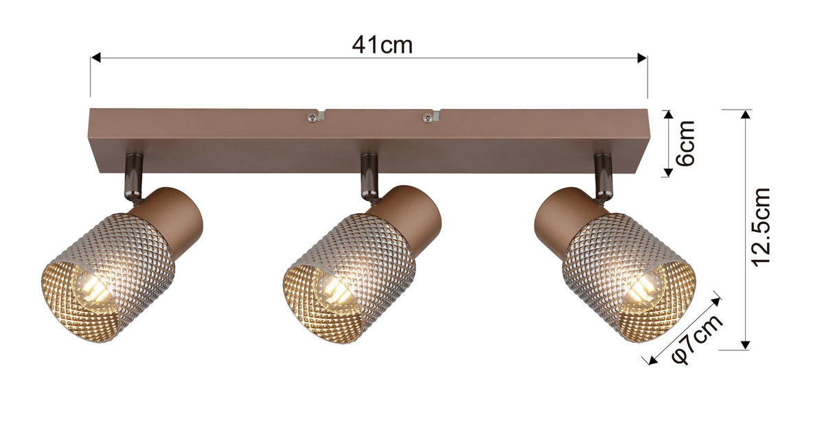 DECKENLEUCHTE 41/12/12,5 cm   - Cappuccino, Design, Glas/Metall (41/12/12,5cm) - Novel