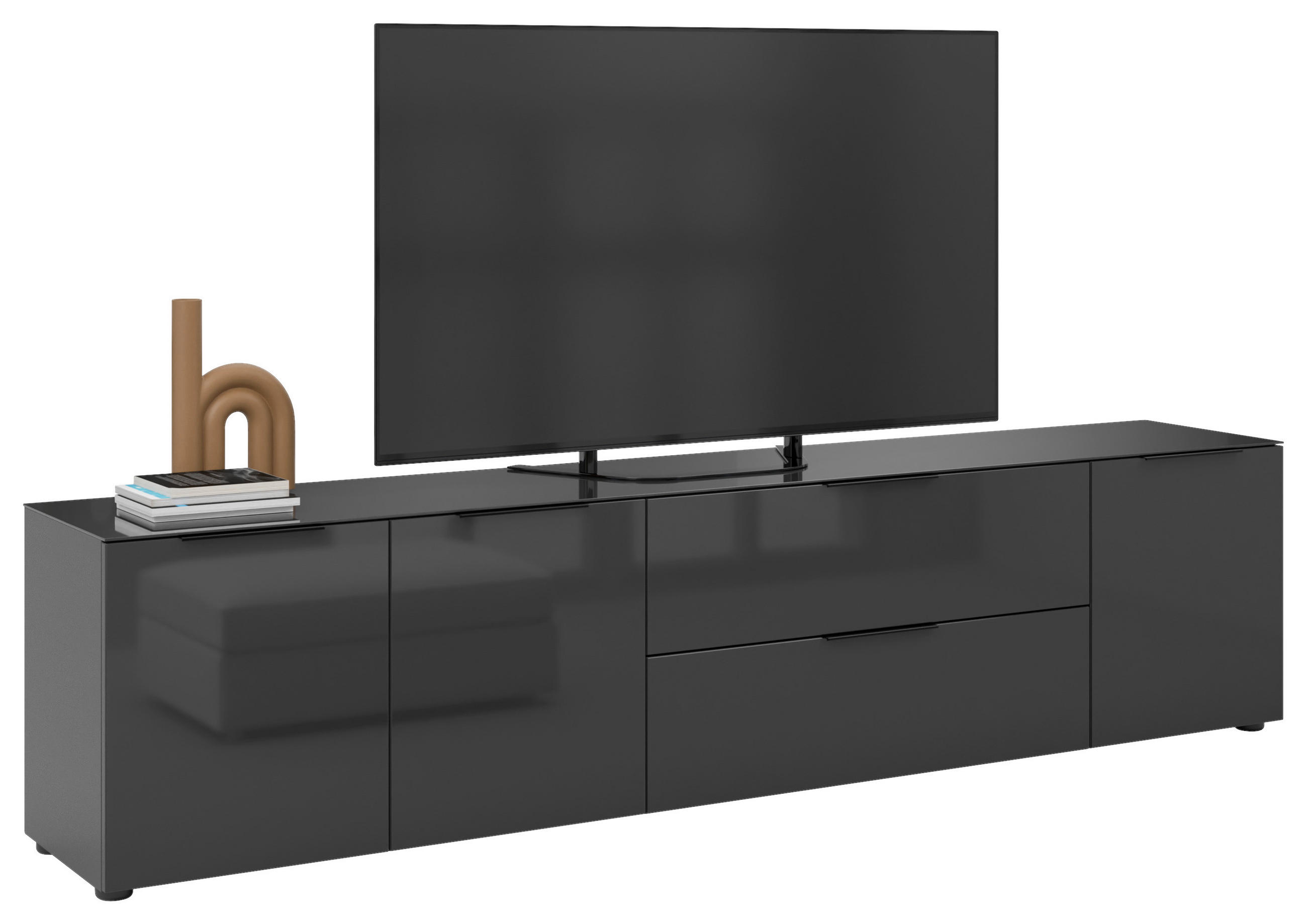 LOWBOARD Style  in 225/53,9/40 cm  - Anthrazit/Anthrazit Hochglanz, Basics, Glas/Holzwerkstoff (225/53,9/40cm)