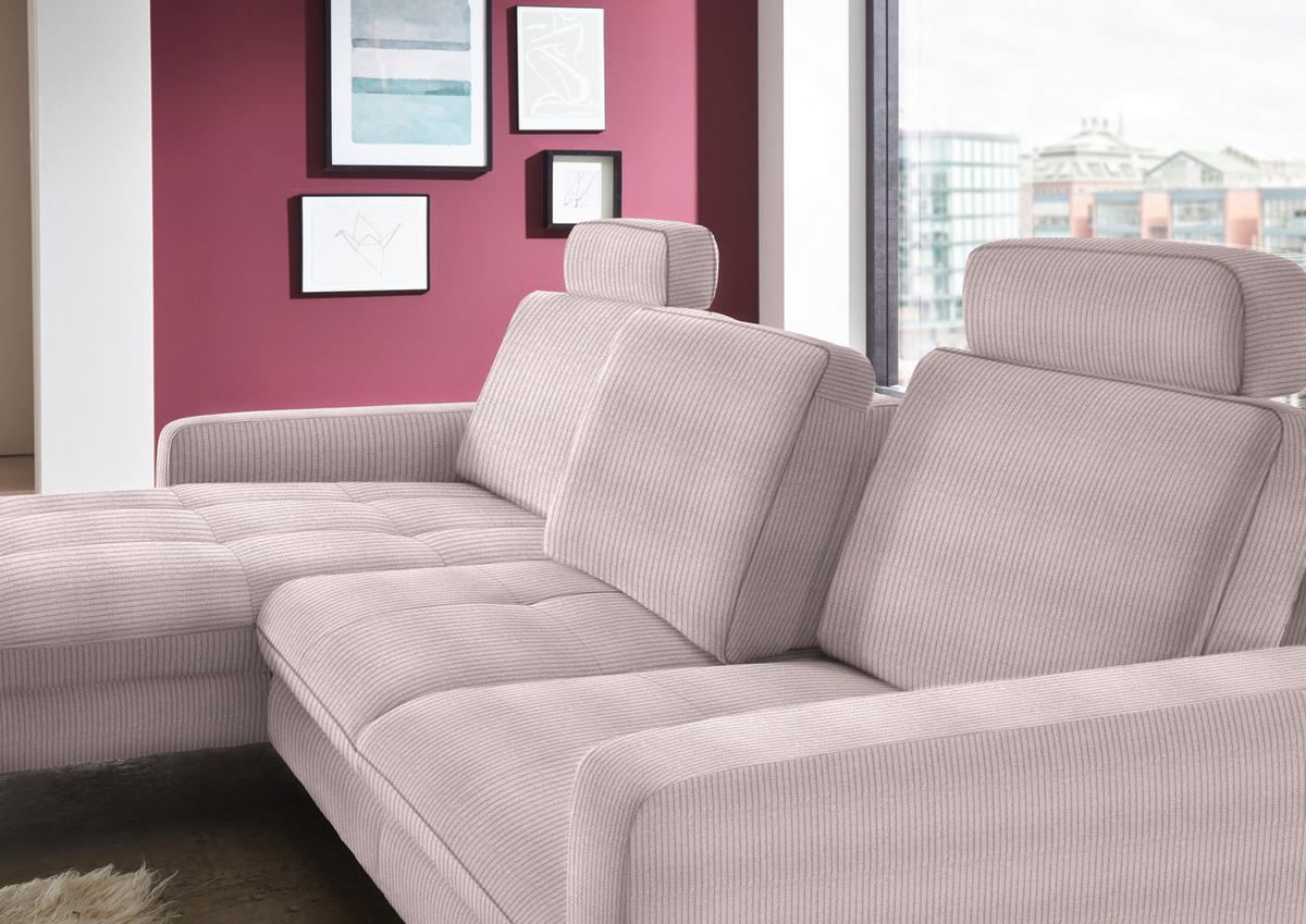 ECKSOFA Altrosa Cord  - Schwarz/Altrosa, Design, Textil/Metall (178/302cm) - Carryhome