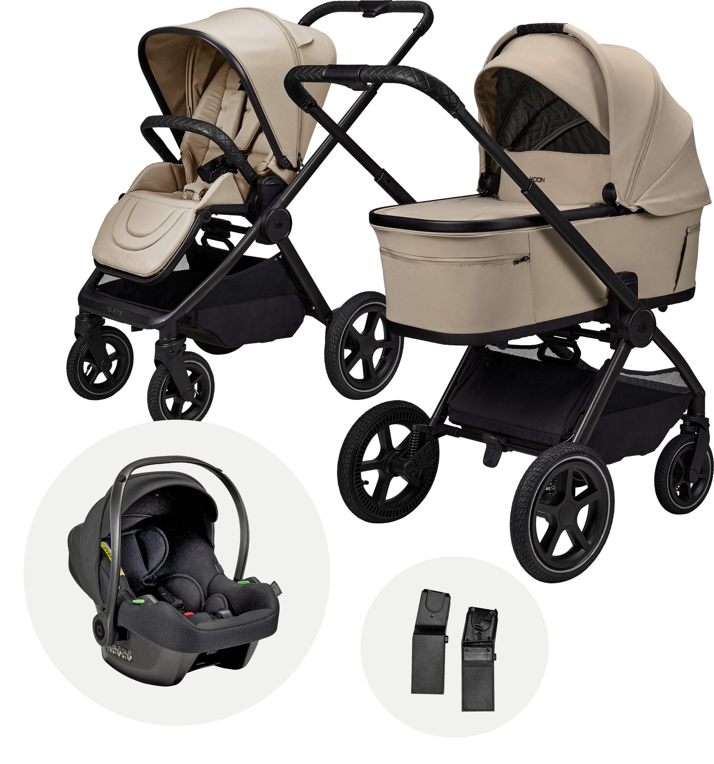 KINDERWAGENSET  GIO FOLD SET AIR  sand  - Sandfarben/Schwarz, Basics, Textil/Metall (120/58/92cm) - Moon Edition
