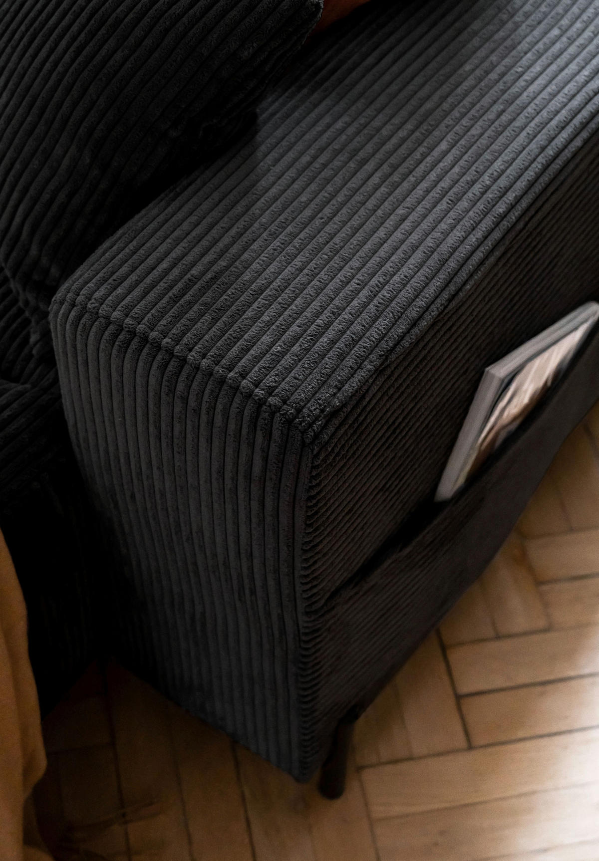 ECKSOFA Dunkelgrau Cord  - Dunkelgrau/Schwarz, Textil/Metall (192/250cm) - MID.YOU