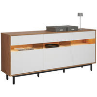 KOMODA S VRATIMA - bela/grafitno siva, Dizajnerski, staklo/drvo (190/85/45cm) - home24