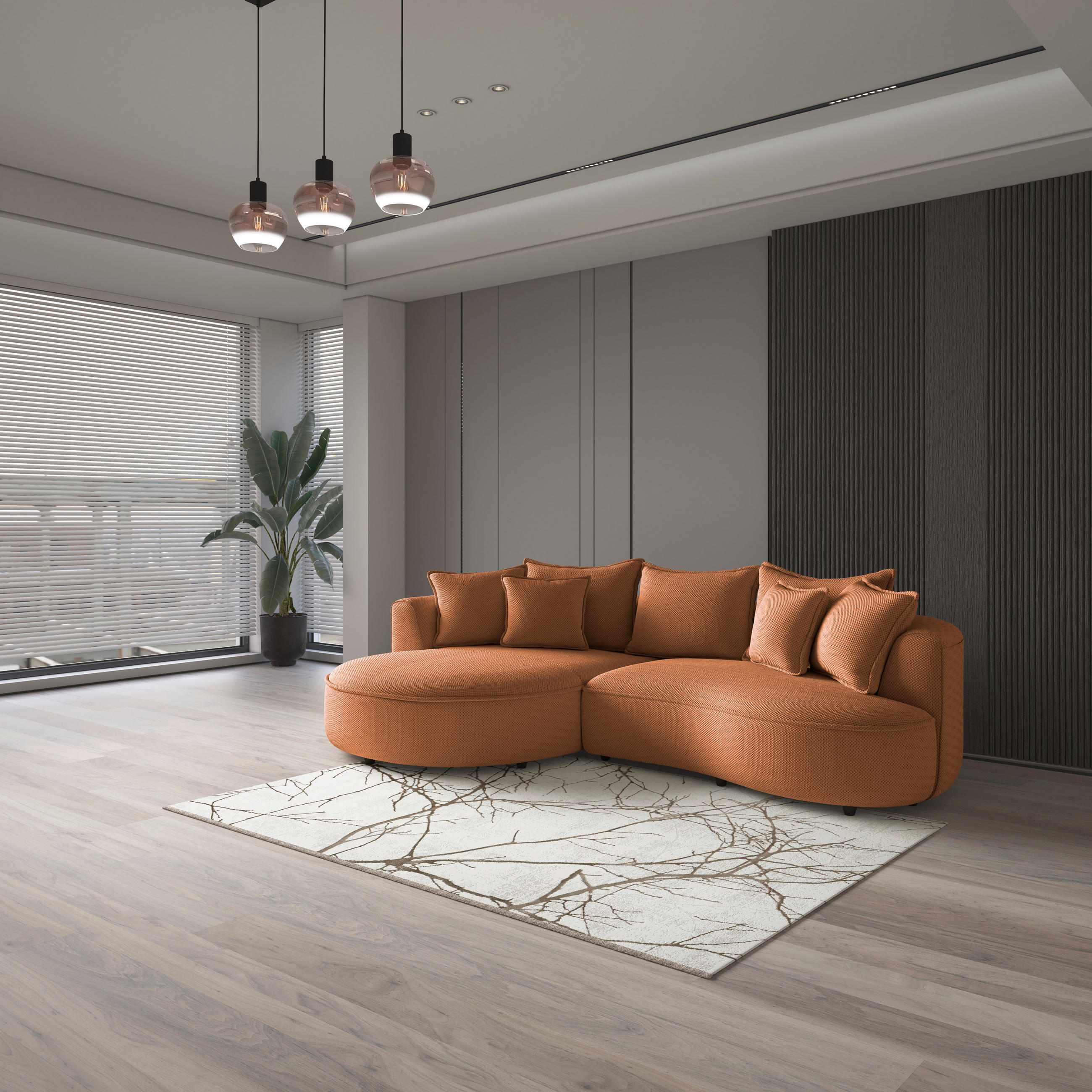 ECKSOFA in Velours, Struktur Terracotta  - Terracotta/Schwarz, Modern, Kunststoff/Textil (168/287cm) - Livetastic
