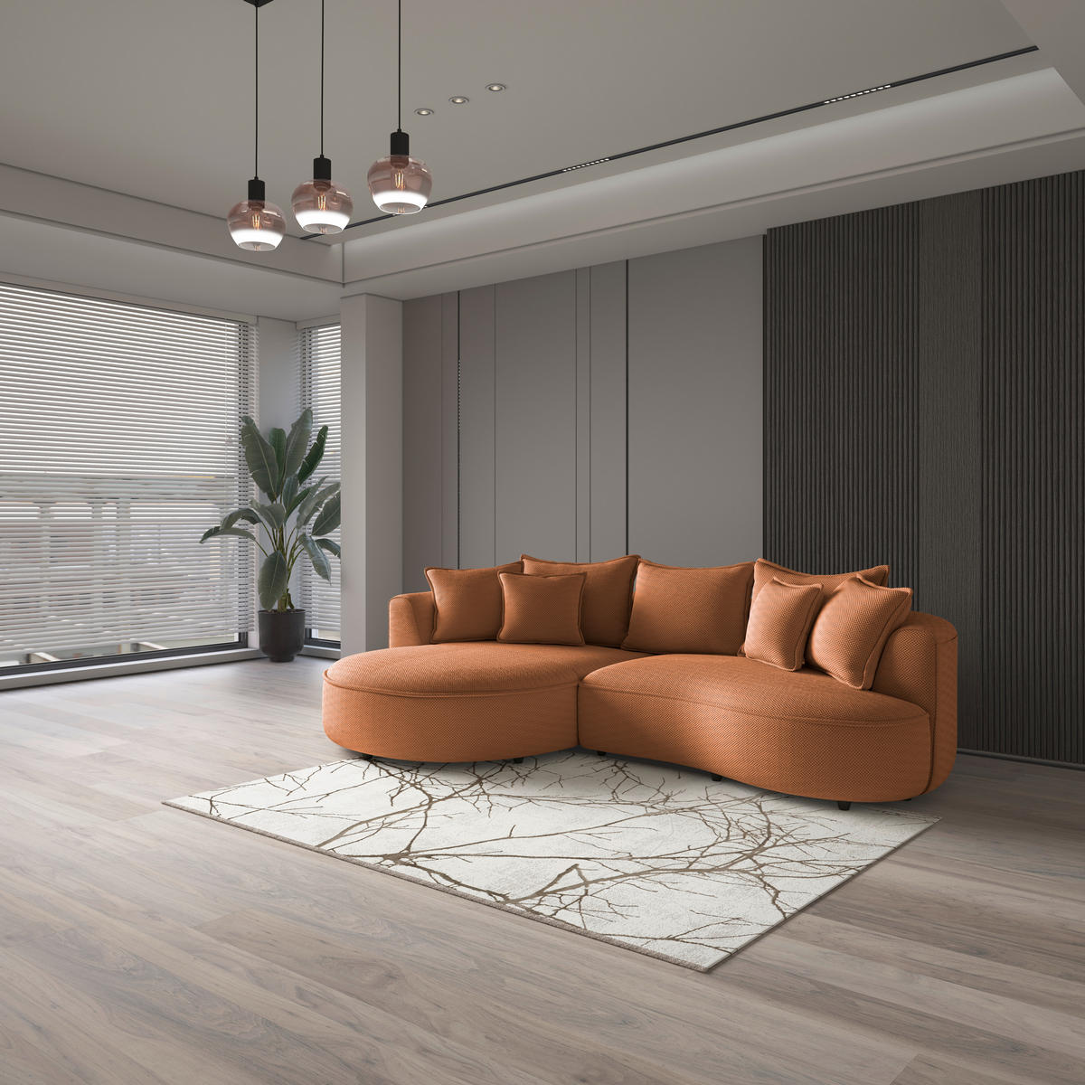 ECKSOFA in Velours, Struktur Terracotta  - Terracotta/Schwarz, Modern, Kunststoff/Textil (168/287cm) - Livetastic