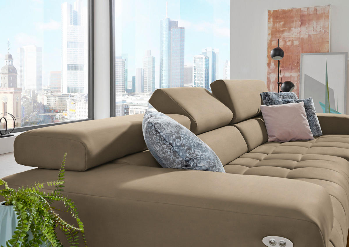 ECKSOFA  in Mikrofaser Hellbraun  335/190 cm  - Hellbraun/Silberfarben, Design, Textil/Metall (335/190cm) - Beldomo Speed