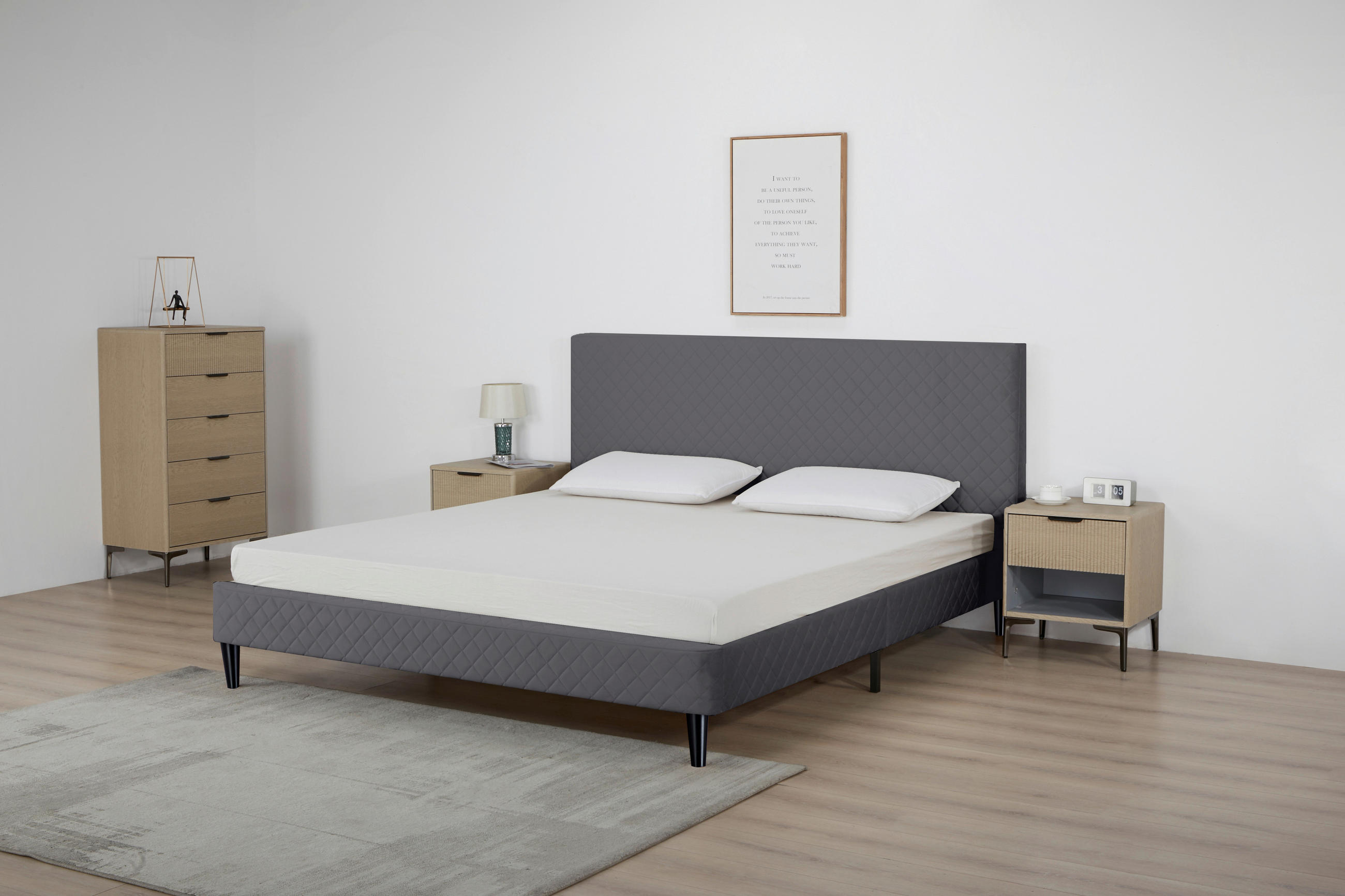 POLSTERBETT 180/200 cm,  in Grau, Lattenrost,  - Schwarz/Naturfarben, Design, Holz/Kunststoff (180/200cm) - Boxxx