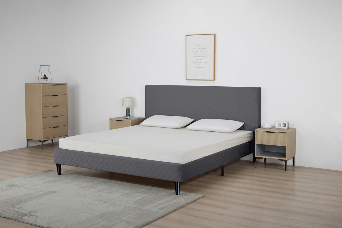 POLSTERBETT 180/200 cm,  in Grau, Lattenrost,  - Schwarz/Naturfarben, Design, Holz/Kunststoff (180/200cm) - Boxxx