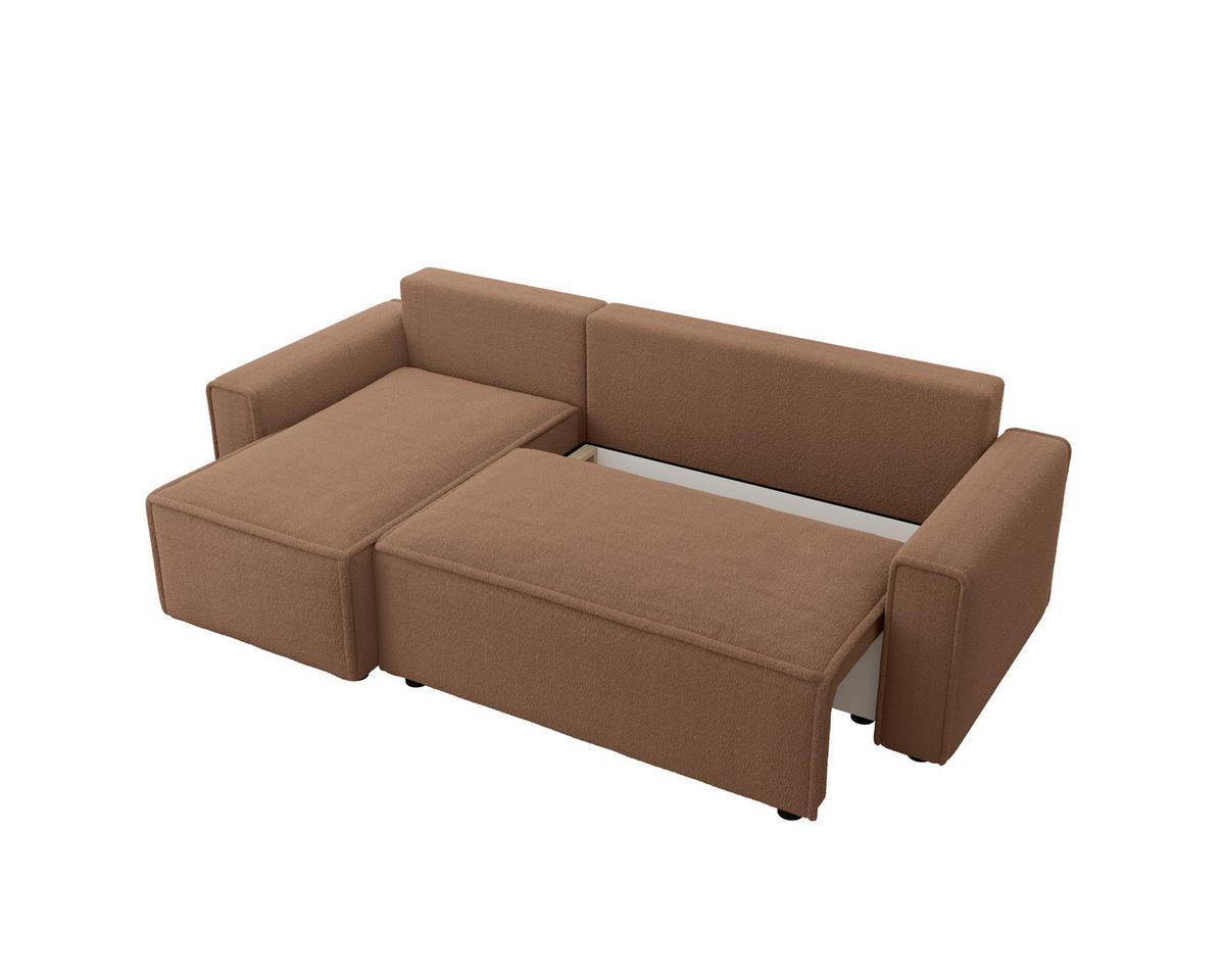 ECKSOFA Rostfarben Bouclé Zierkissen, Rückenkissen, Bettkasten, Schlaffunktion, Rücken echt, Liegefläche im Originalstoff  - Rostfarben/Schwarz, MODERN, Kunststoff/Textil (143/232cm) - Carryhome