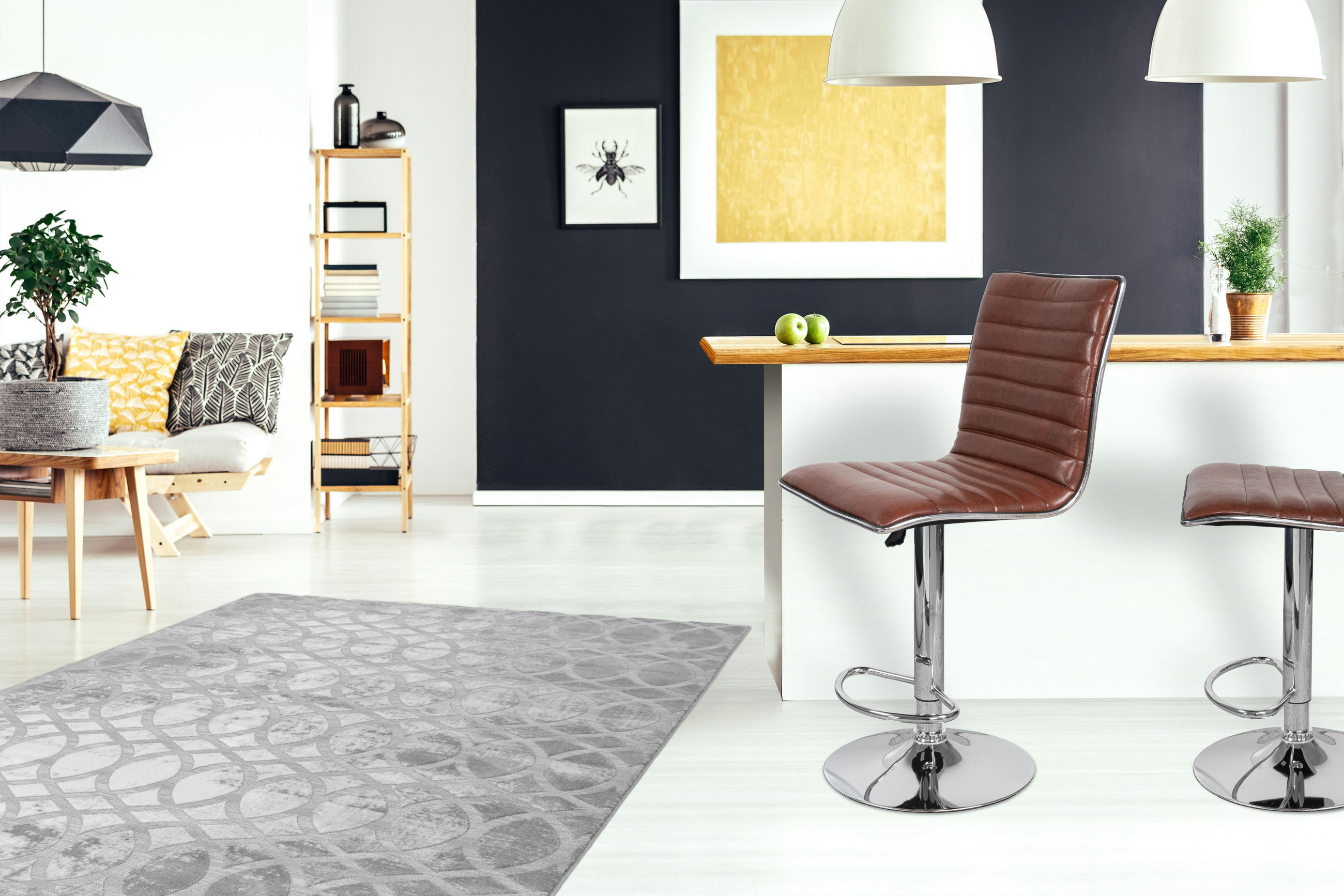 BARHOCKER-SET Braun Sitzfläche 360° drehbar, abwischbar  - Silberfarben/Braun, Design, Holz/Textil (54/95-116/41cm) - Kayoom