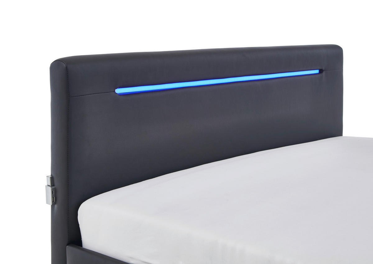 POLSTERBETT 120/200 cm,  in Schwarz, Beleuchtung, Lattenrost, Bettkasten,  - Birkefarben/Buchefarben, Design, Holz/Kunststoff (120/200cm) - Xora