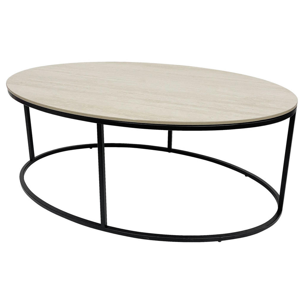 Thumbnail - Xora Couchtisch, Creme, Schwarz, Metall, Keramik, oval, Flachrohr, 60x42x110 cm, Wohnzimmer, Wohnzimmertische, Couchtisc...