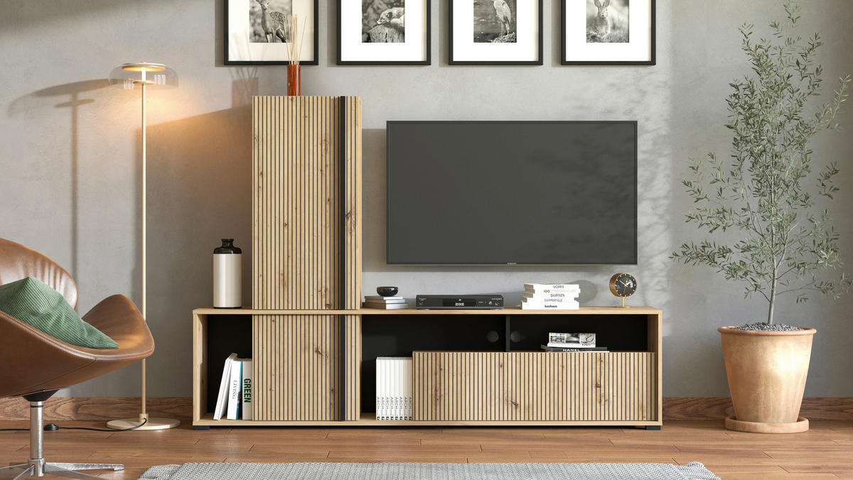 TV-ÁLLVÁNY Artisan tölgy  - Artisan tölgy, Basics, faalapú anyag (195,5/139,5/33cm) - Xora