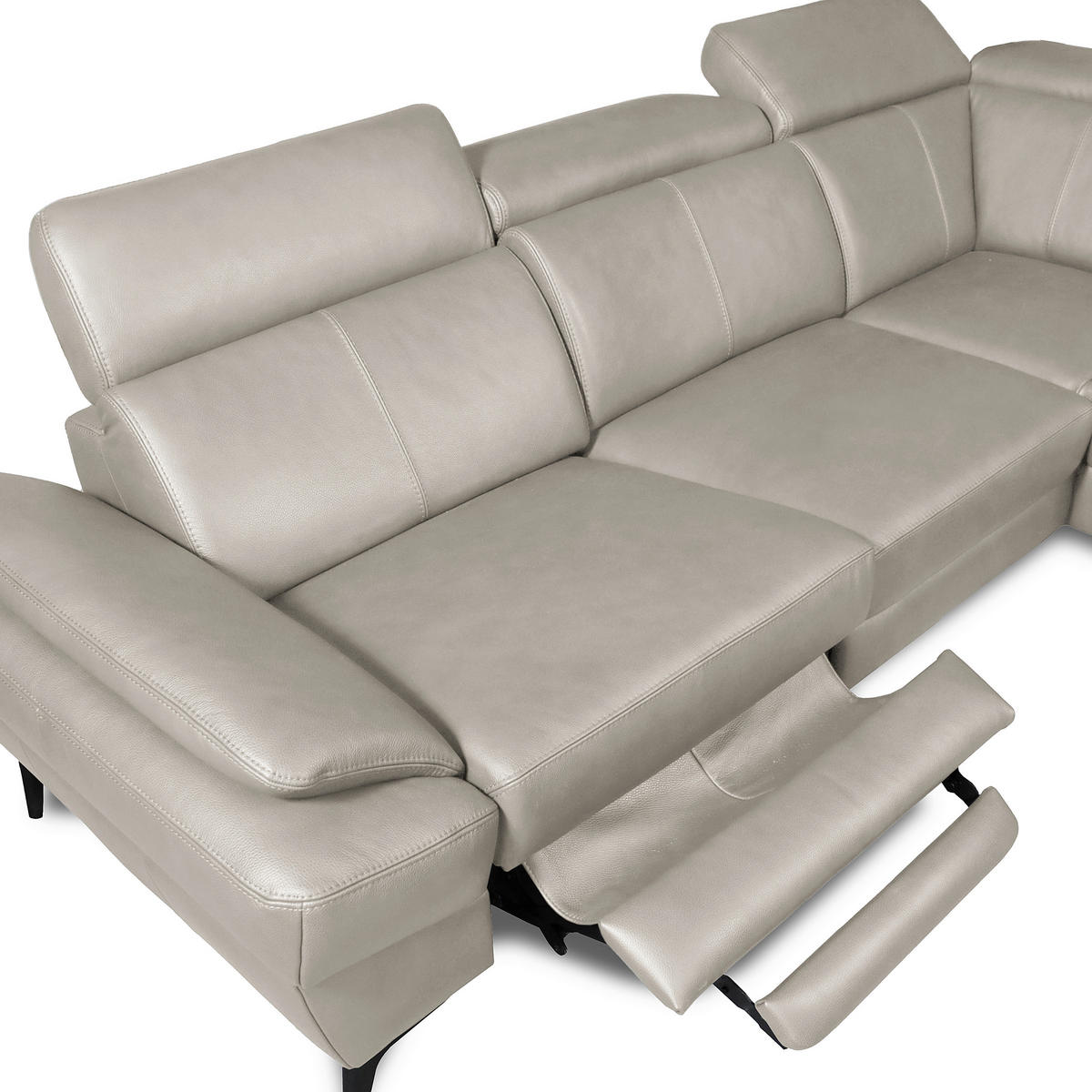 ECKSOFA Lederlook Echtleder Platinfarben  - Platinfarben/Schwarz, Design, Leder/Textil (264/211cm) - Livetastic