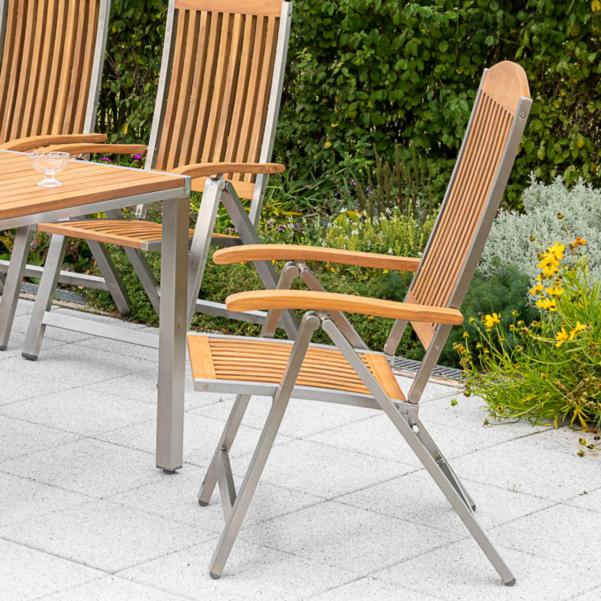 GARTENTISCHGRUPPE  - Silberfarben/Akaziefarben, KONVENTIONELL, Holz/Metall - Gardenson