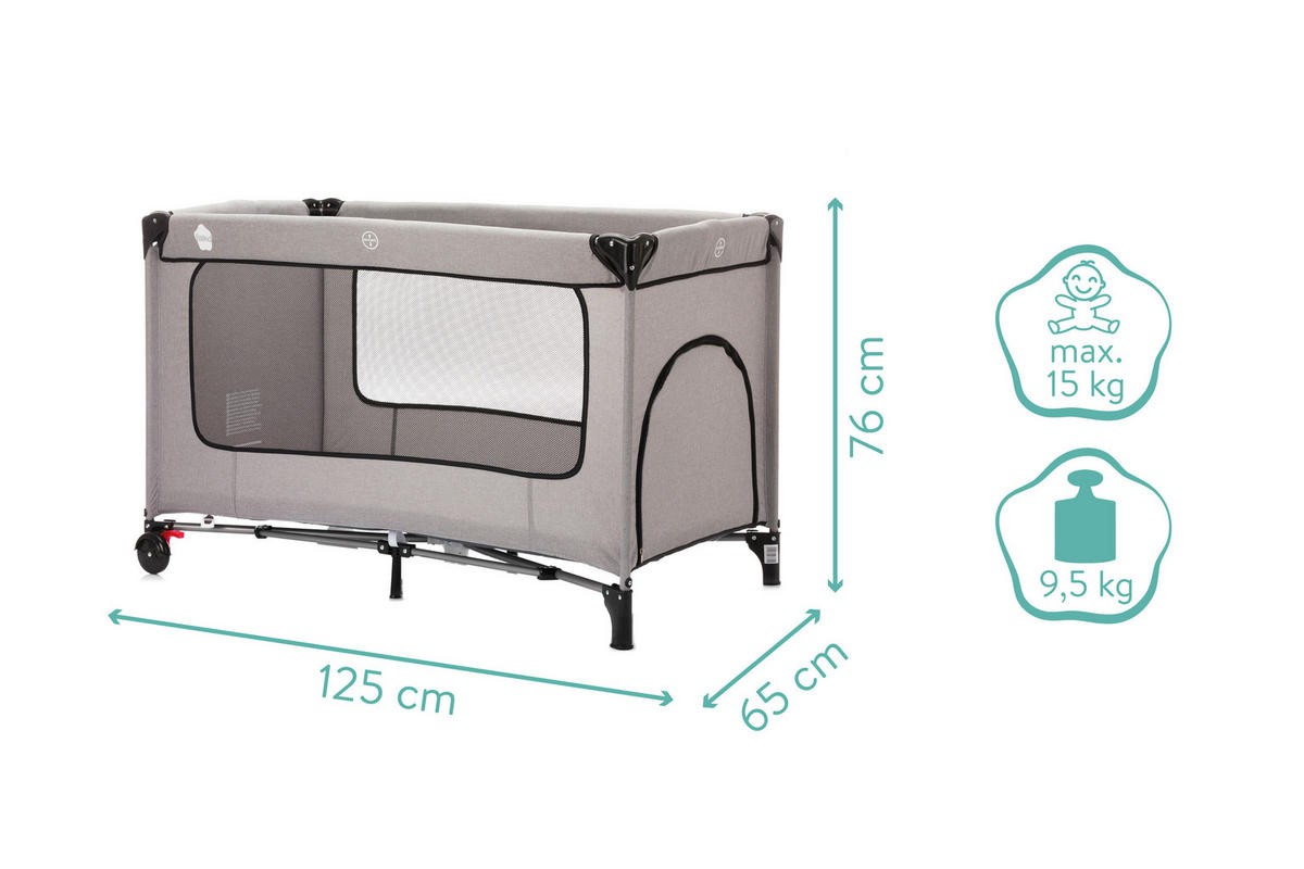 PRENOSIVI KREVETAC    60/120 cm   - svetlosiva/crna, Osnovno, metal/tekstil (60/120cm) - Fillikid