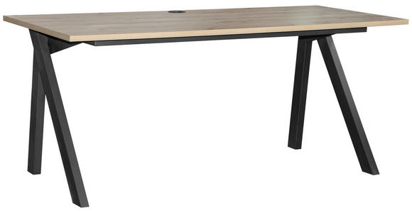 SCHREIBTISCH 180/80/75 cm in Schwarz, Eichefarben - Eichefarben/Schwarz, KONVENTIONELL, Holzwerkstoff/Metall (180/80/75cm) - Venda
