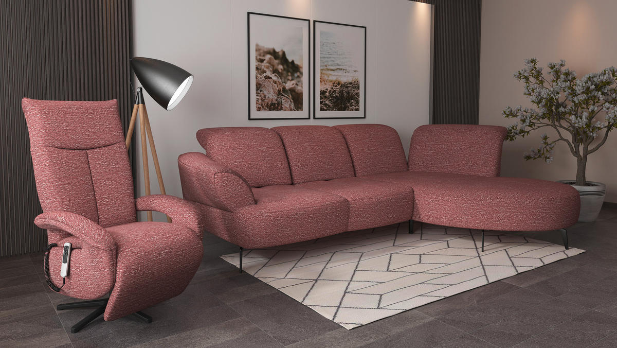 ECKSOFA DANCE E Aubergine Chenille  - Aubergine/Schwarz, MODERN, Textil/Metall (313/208cm) - Sit & More