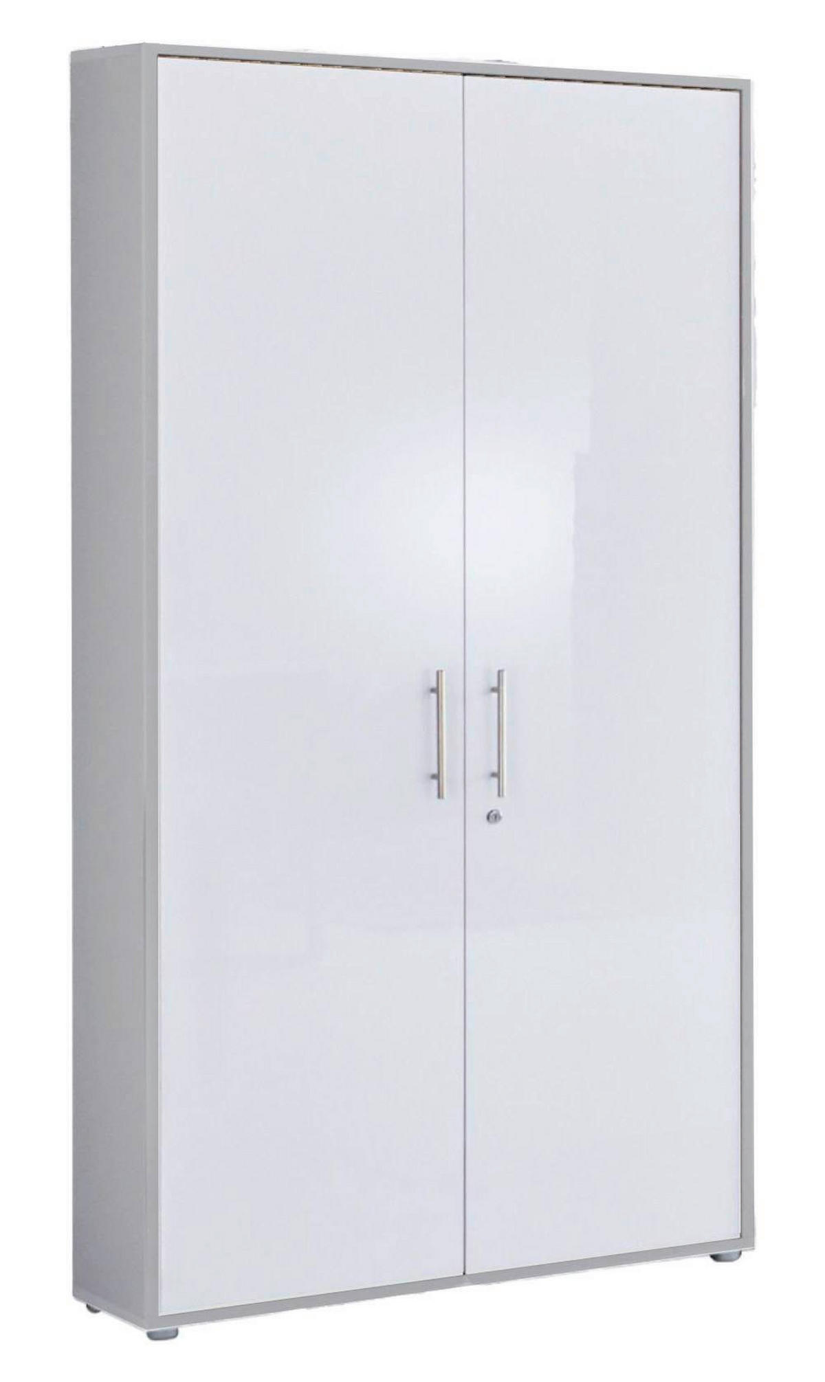 AKTENSCHRANK Grau, Weiß Hochglanz  - Weiß Hochglanz/Grau, MODERN, Holzwerkstoff (84,4/185,6/33cm) - MID.YOU