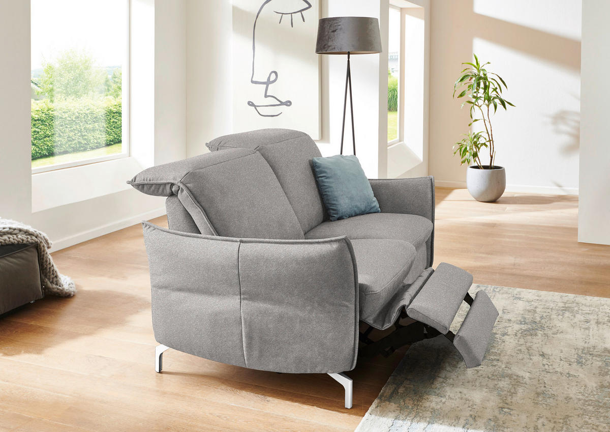 2-SITZER-SOFA in Chenille Grau, Weiss  - Weiss/Schwarz, Modern, Textil/Metall (154/89/109cm) - Livetastic